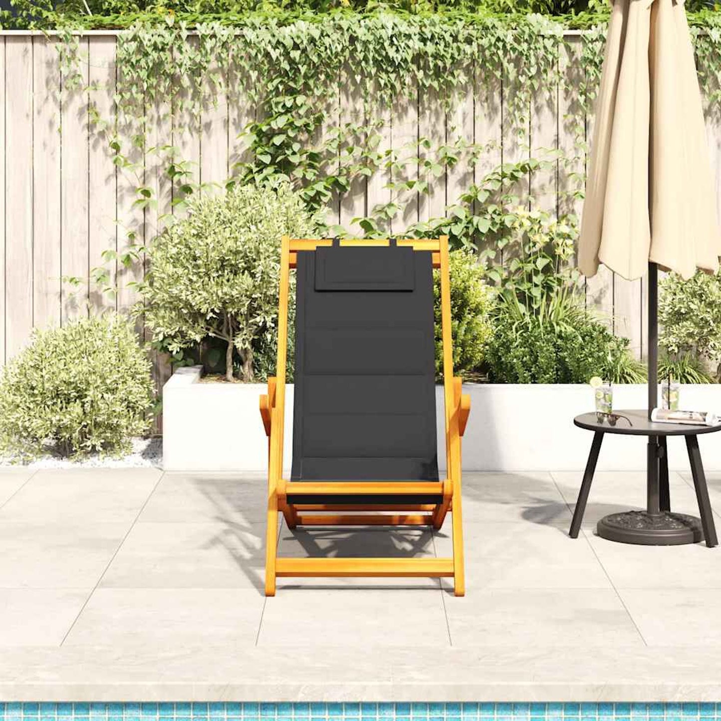 Strandstol med pute 2 pcs Brun Solid akasietre