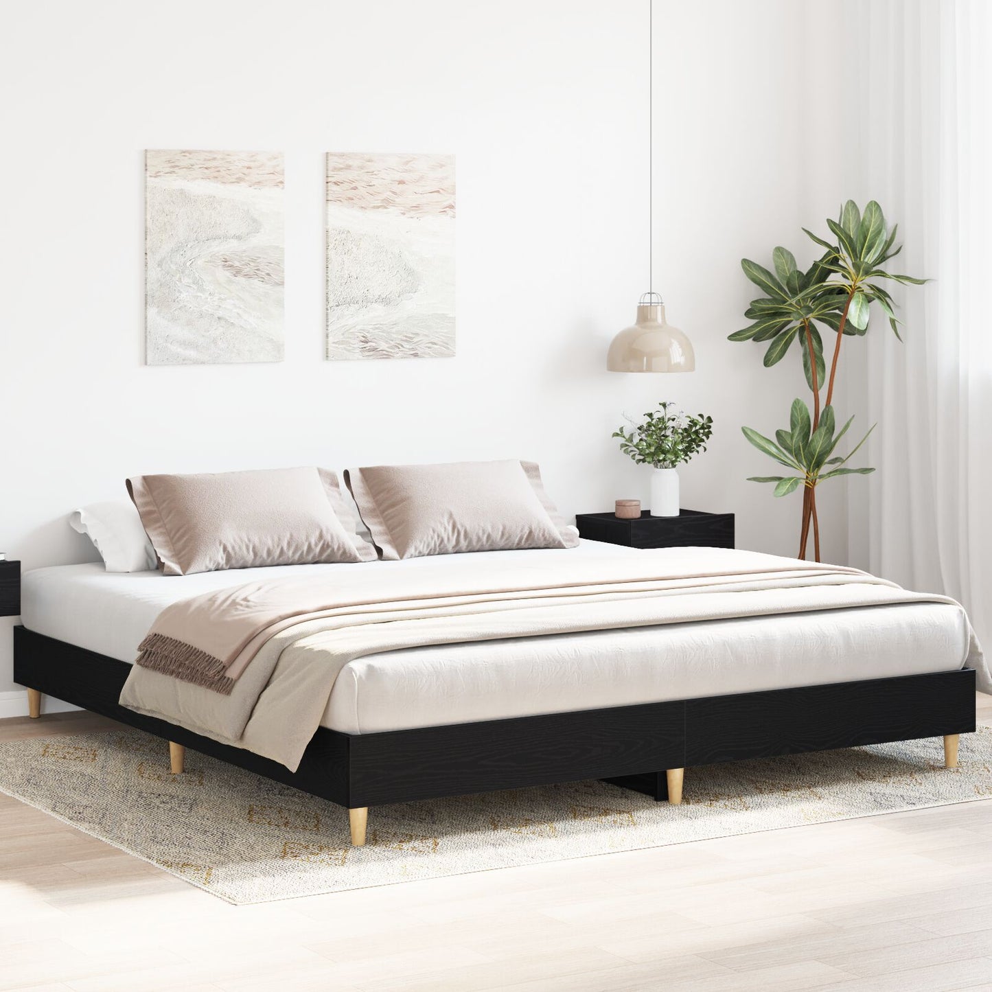 Sengestamme Svart Eik 203 x 183 x 25 cm Konstruert tre