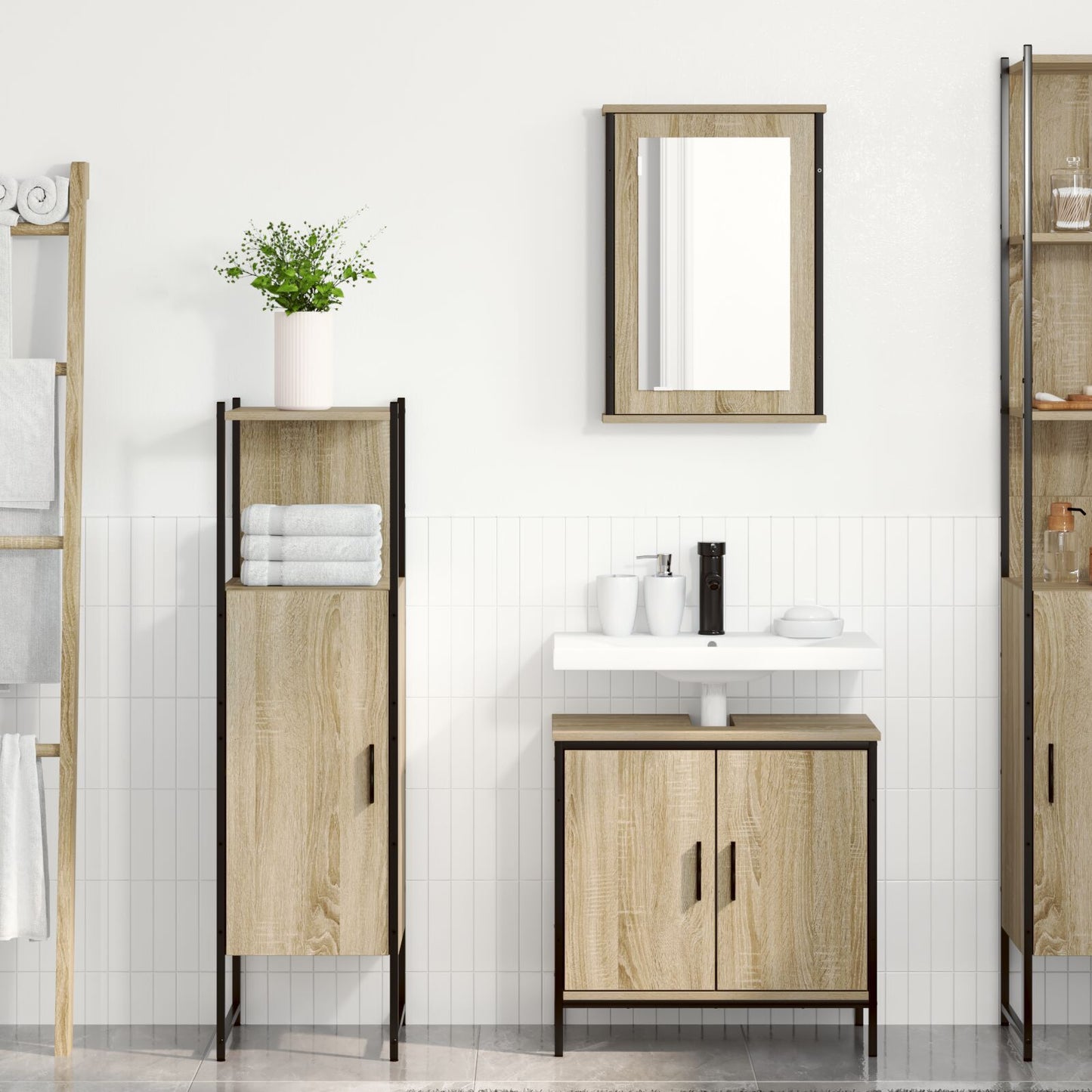 Baderomsinnredningssett med hylle 3 pcs Brun Konstruert tre
