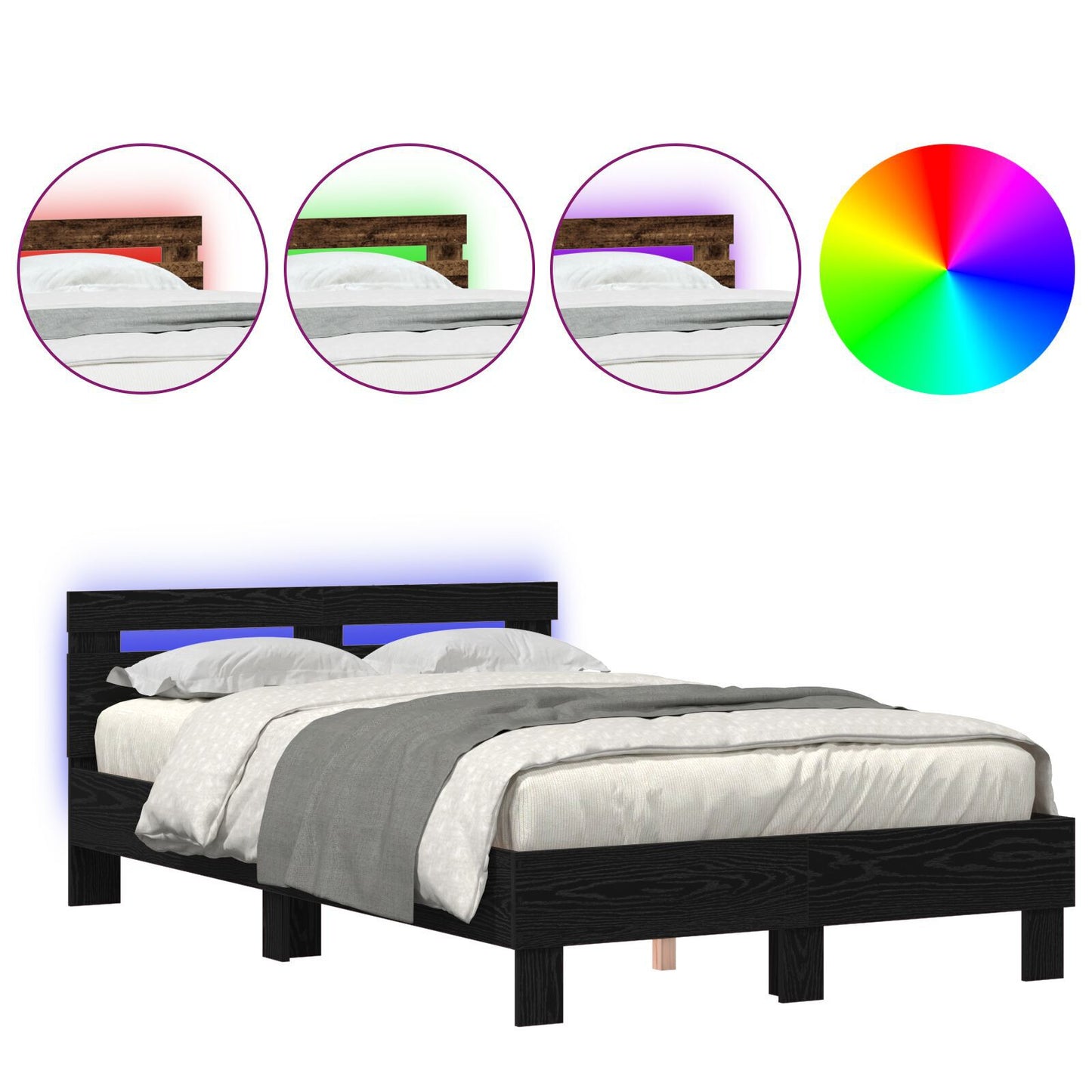 Sengestamme med LED Svart Eik 120 x 190 cm Konstruert tre