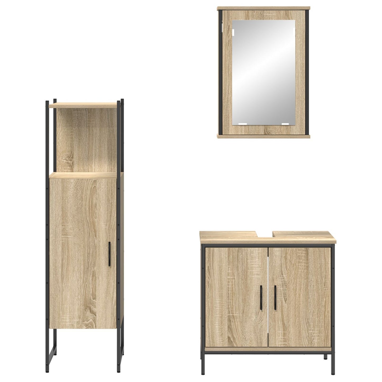 Baderomsinnredningssett med hylle 3 pcs Brun Konstruert tre