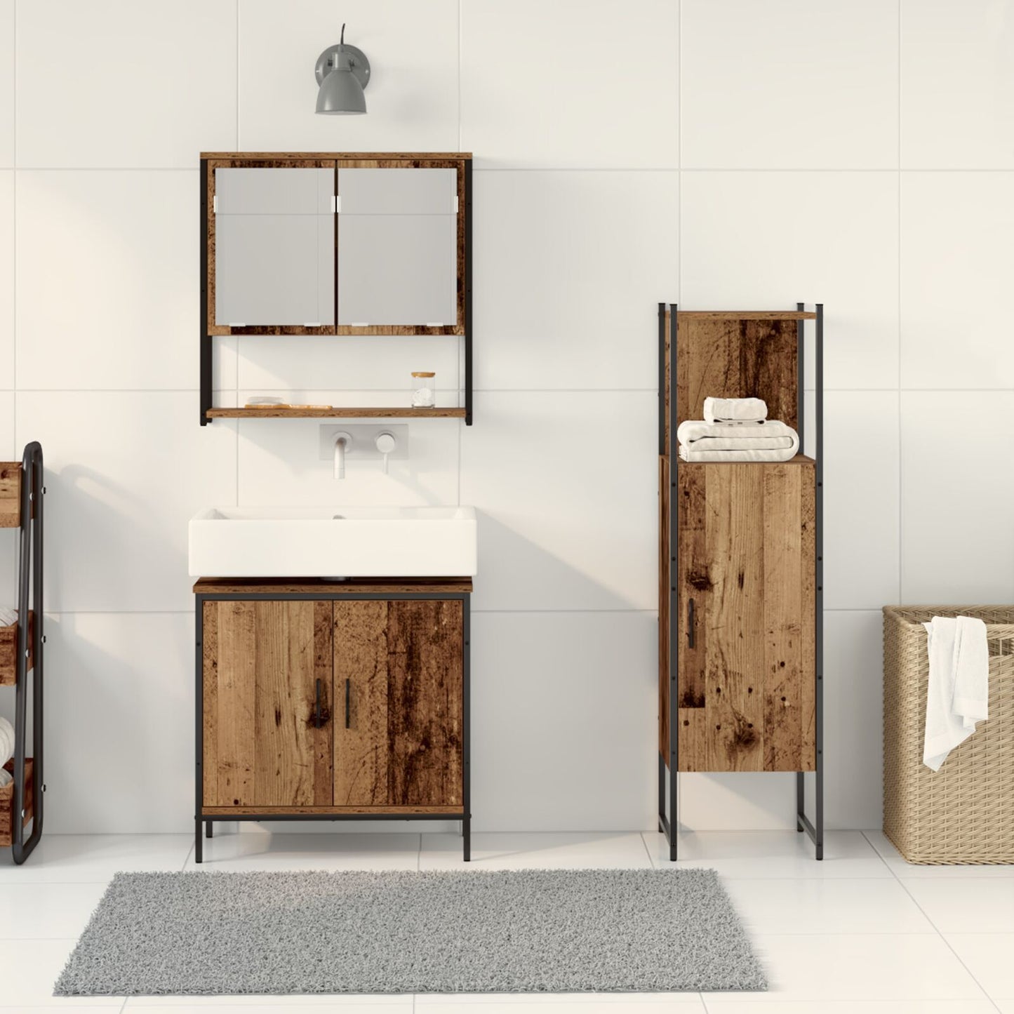 Baderomsinnredningssett med hylle 3 pcs Brun Konstruert tre