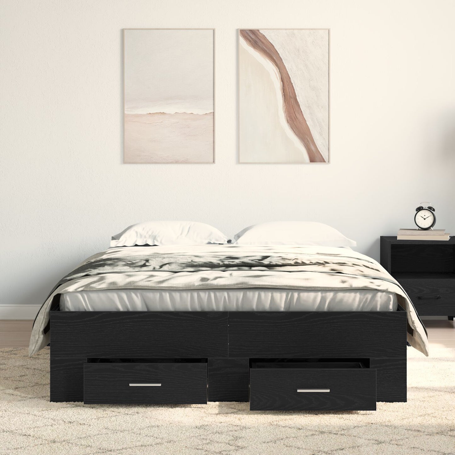 Sengestamme med skuff Svart Eik 120 x 190 cm Konstruert tre