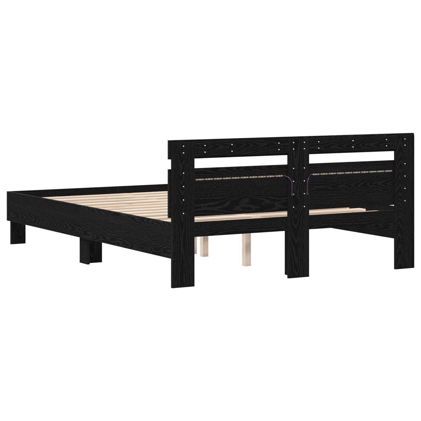Sengestamme med LED Svart Eik 140 x 190 cm Konstruert tre