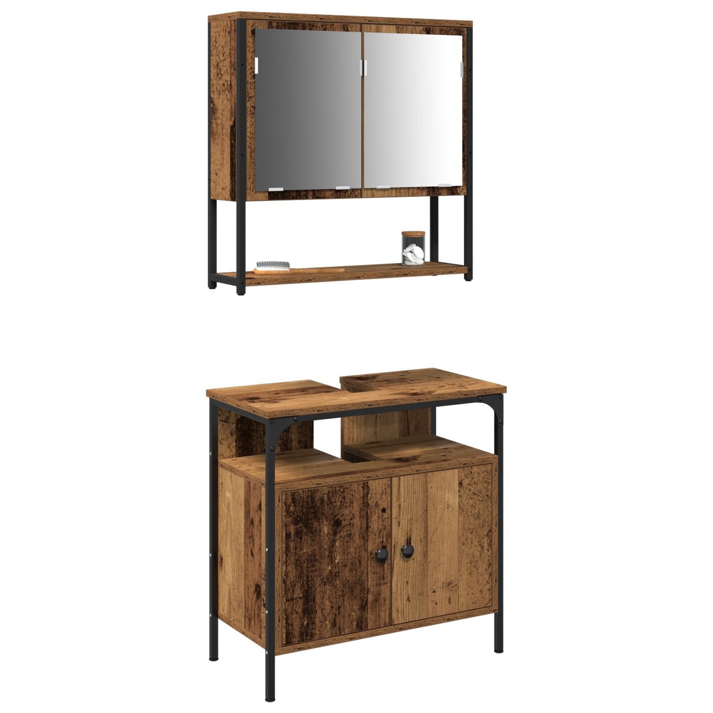 Baderomsinnredningssett med hylle 2 pcs Brun Konstruert tre
