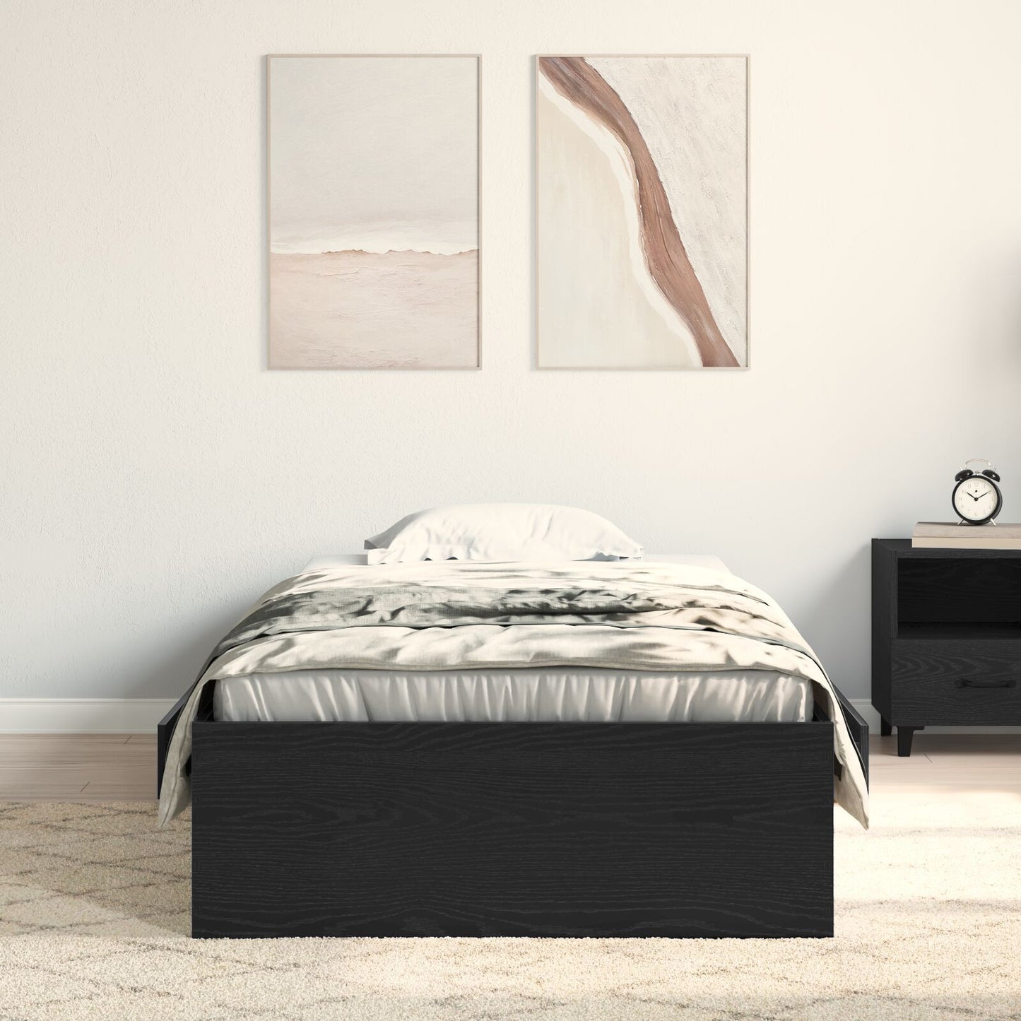Sengestamme med skuff Svart Eik 100 x 200 cm Konstruert tre