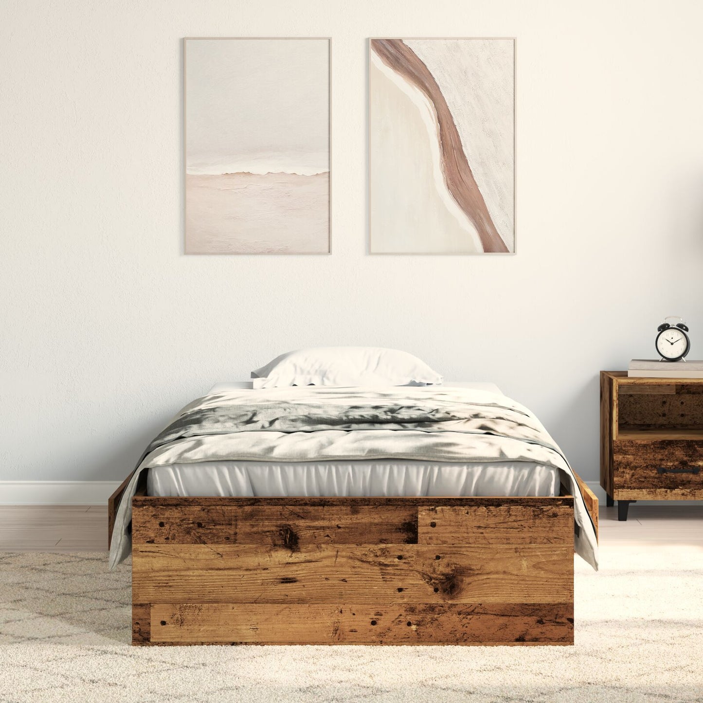 Sengestamme med skuff Gamle tre 90 x 190 cm Konstruert tre
