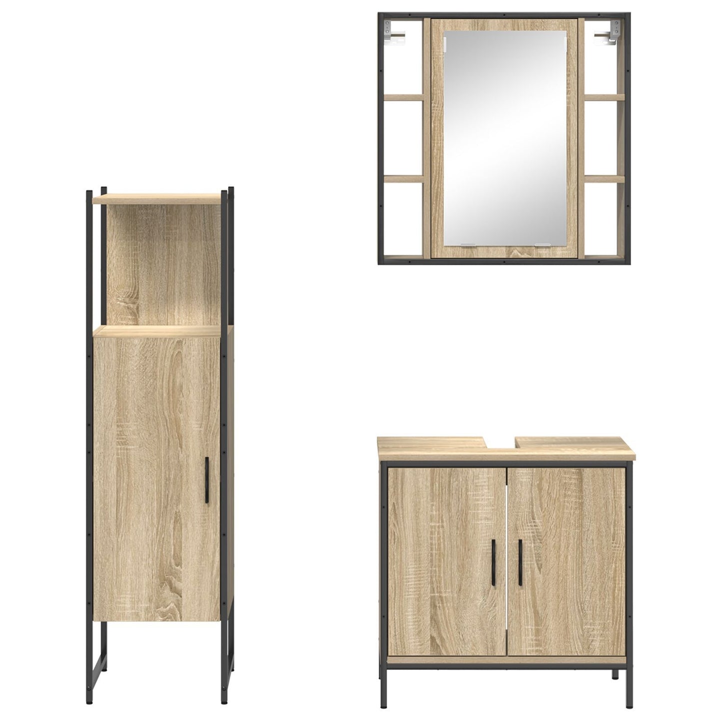 Baderomsinnredningssett med hylle 3 pcs Brun Konstruert tre