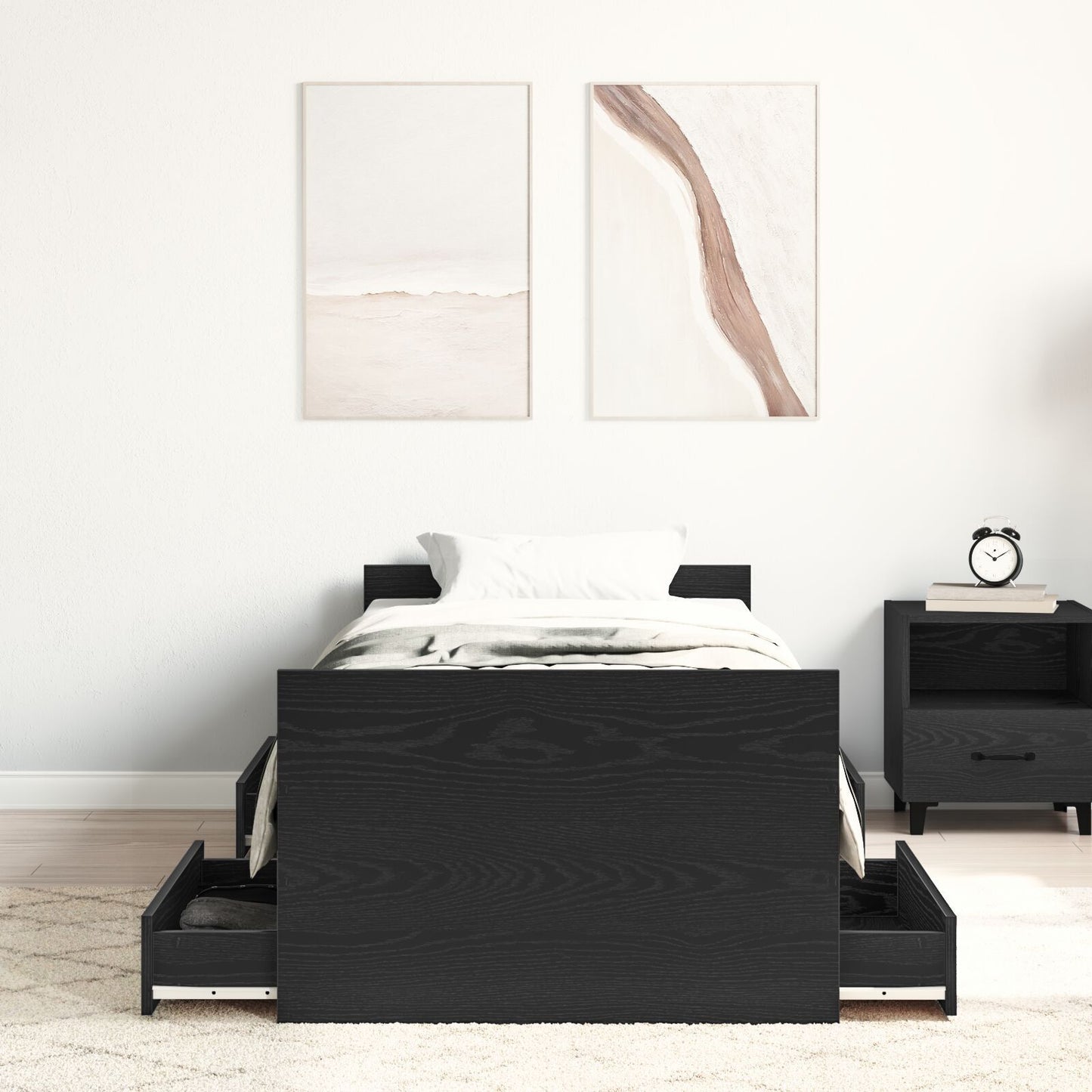 Sengestamme med skuff Svart Eik 193 x 78 x 50 cm Konstruert tre