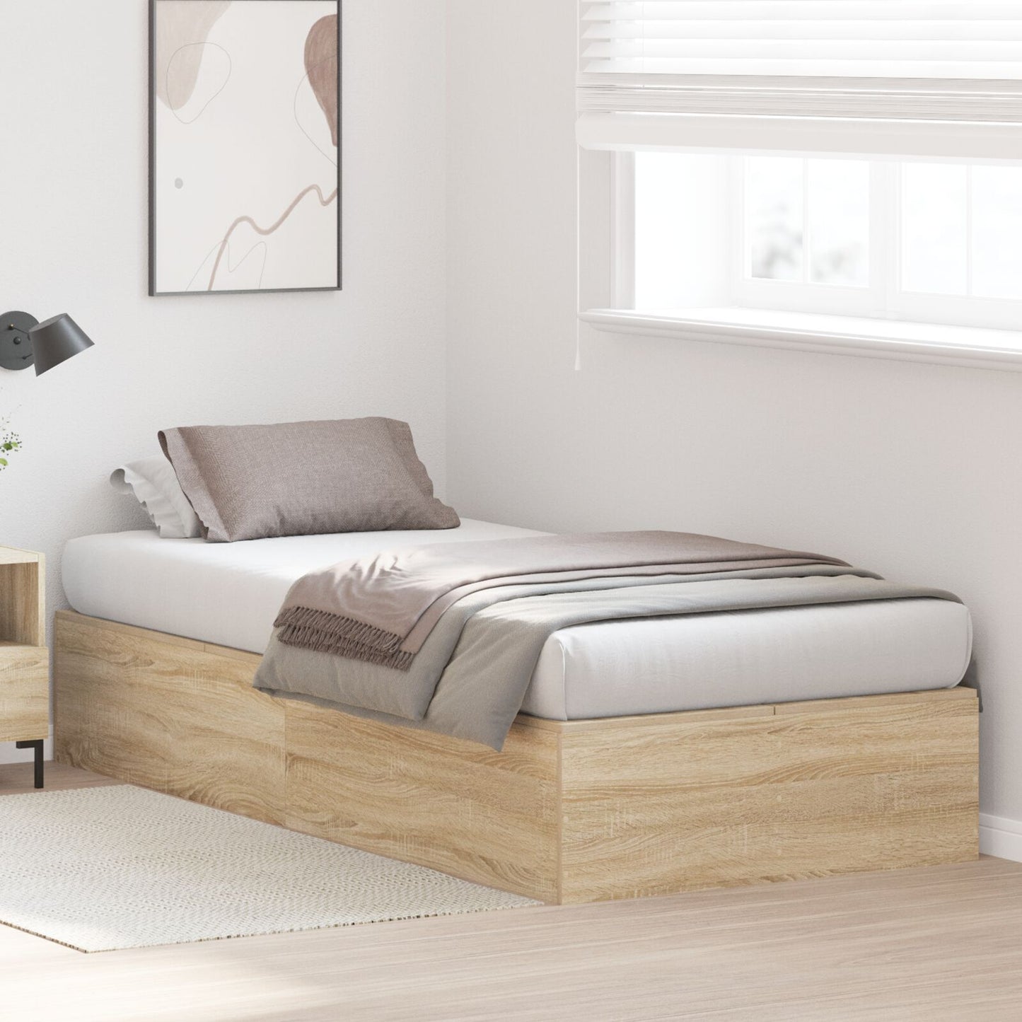 Seng med lagring Sonoma eik 100 x 200 cm Konstruert tre