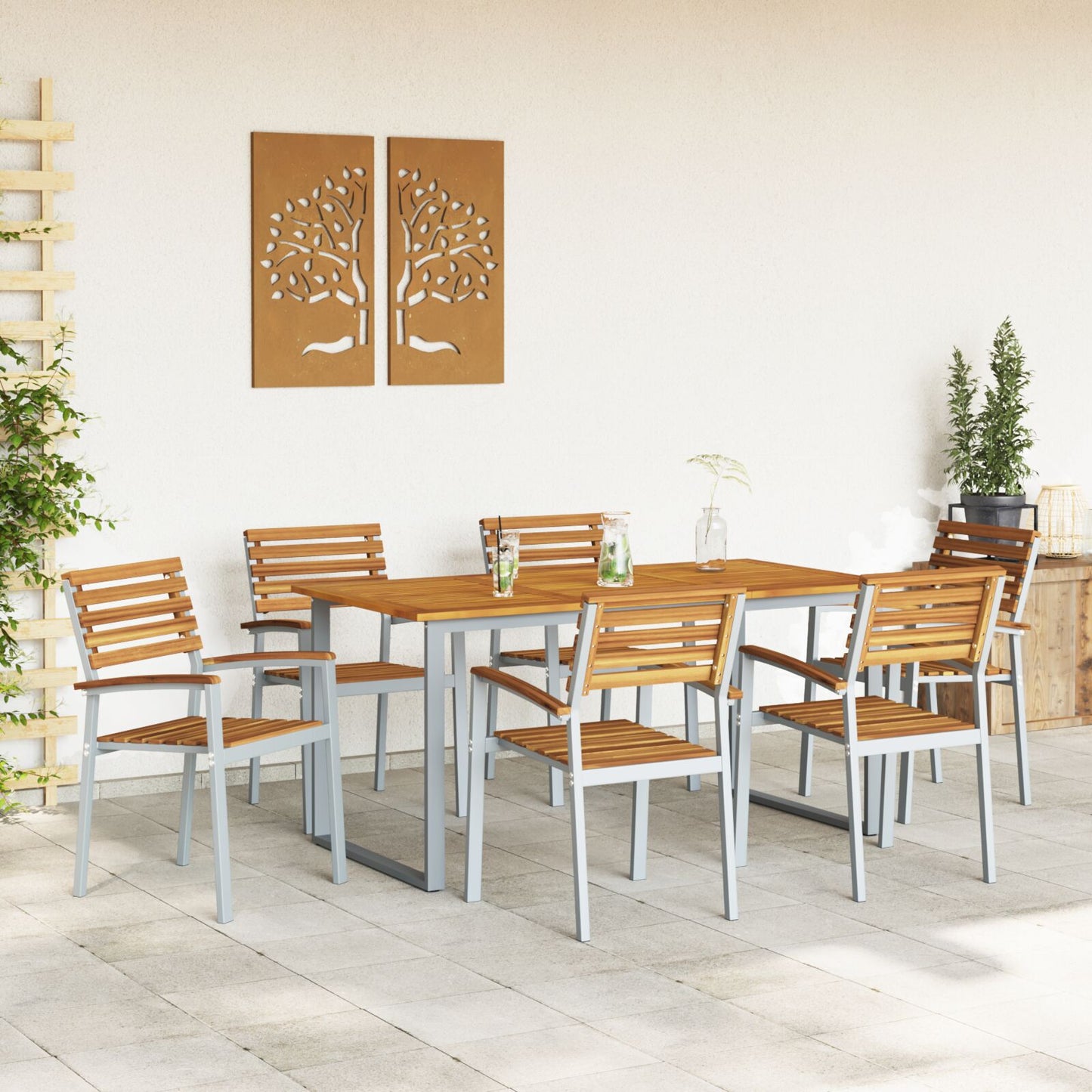 Hage Spisegruppe 7 pcs Grå Solid akasietre