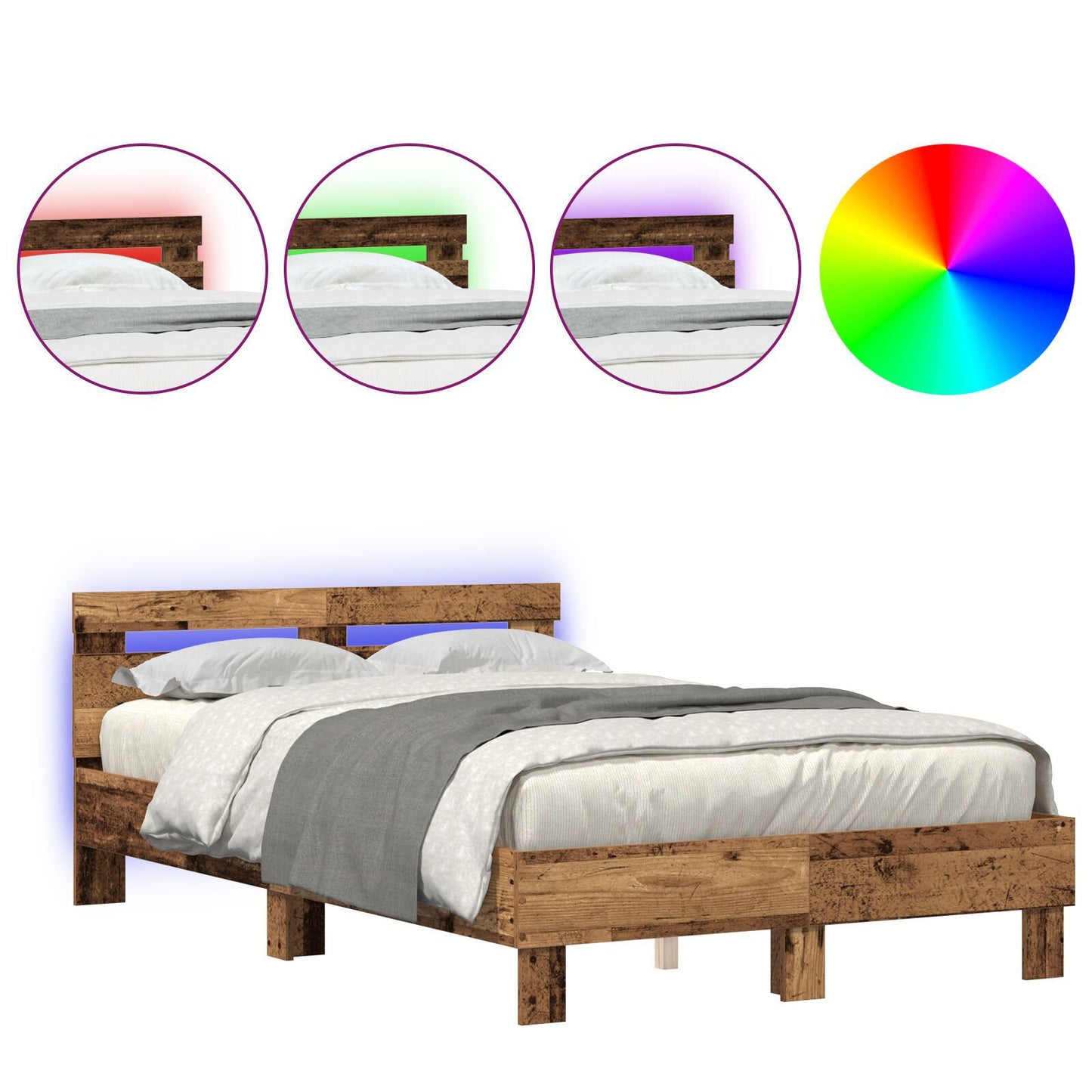 Sengestamme med LED Gammelt tre 120 x 190 cm Konstruert tre