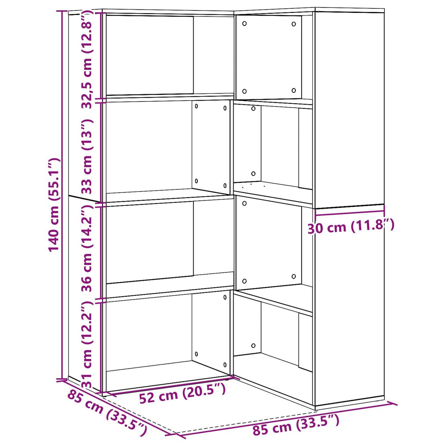 Garderobeskap 6 nivåer 85 x 85 x 140 cm Konstruert tre