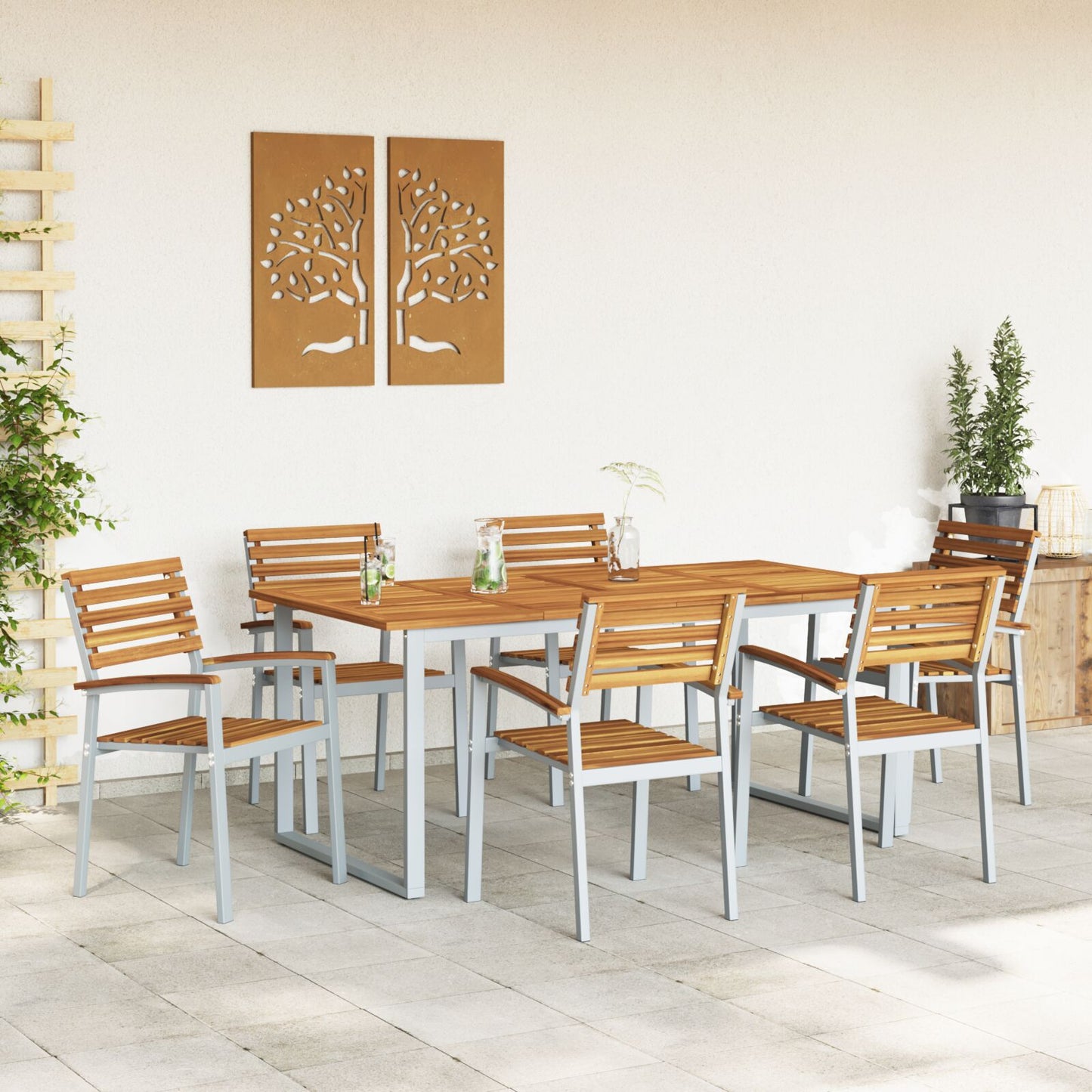 Hage Spisegruppe 7 pcs Grå Solid akasietre