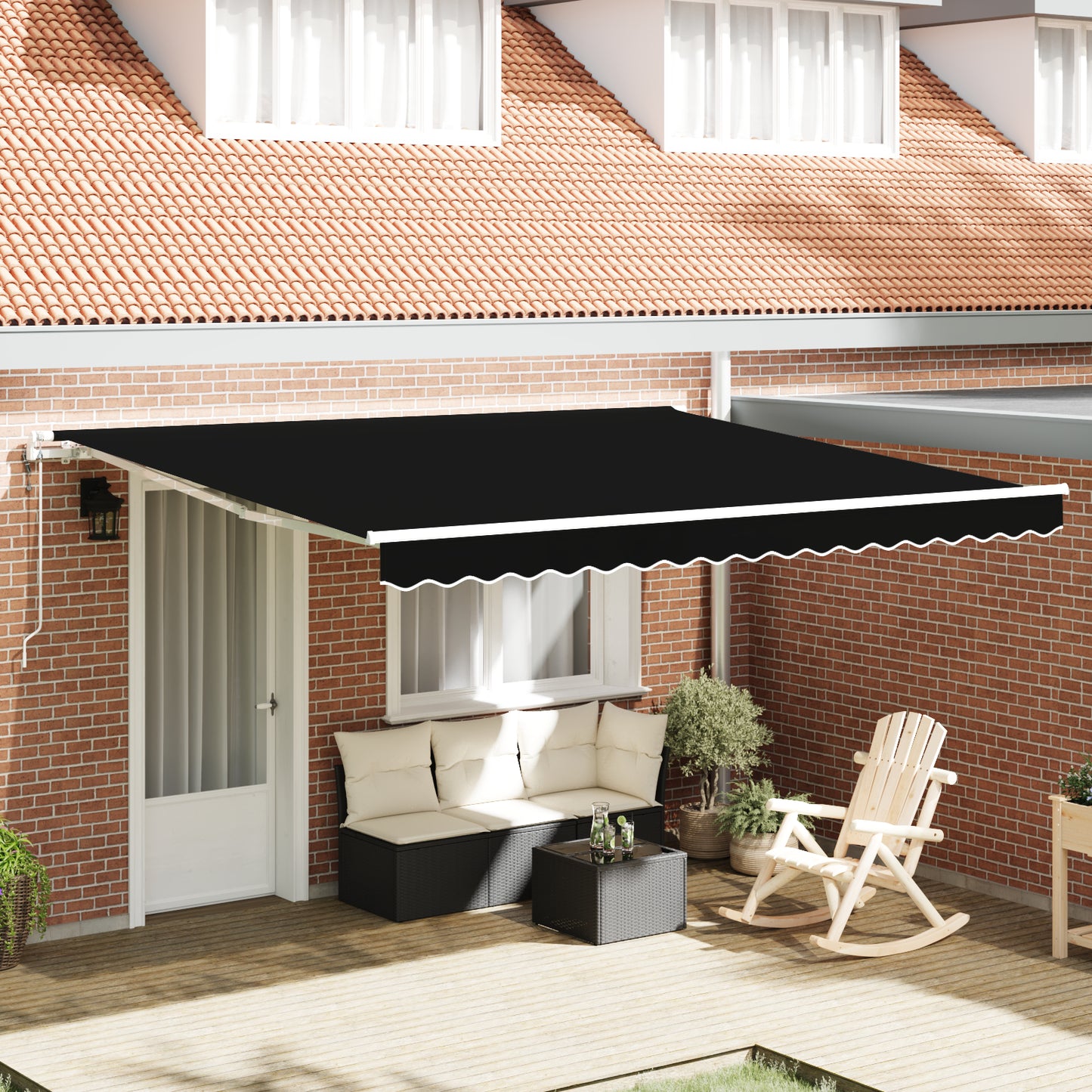 Uttrekkbar markise Svart 400 × 300 cm Stoff og Aluminium