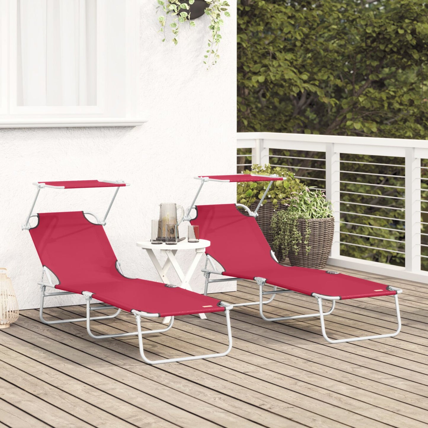 Solstol 2 pcs Rød 58 x 188 x 77cm Polyester