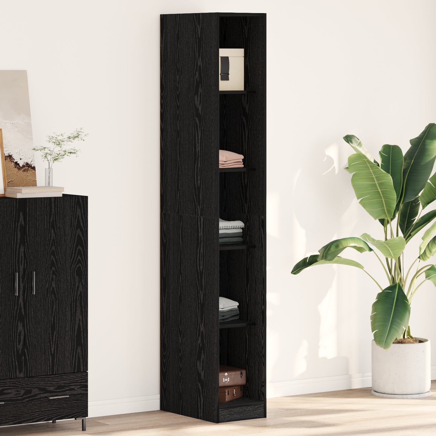 Garderobeskap Svart Eik 30 x 50 x 200 cm Konstruert tre