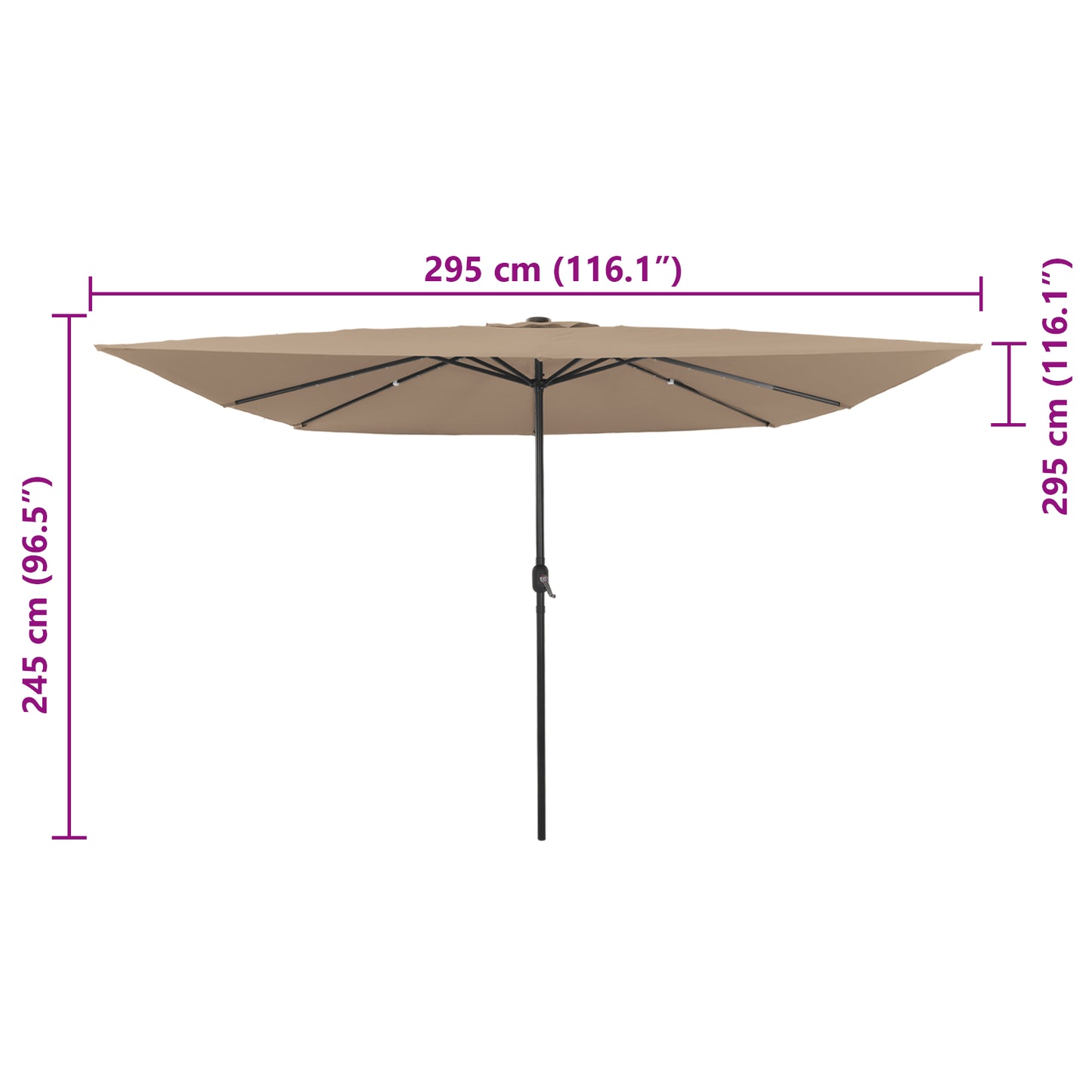 Hageparasol Gråbrun 295 x 295 x 245 cm Polyester og stål