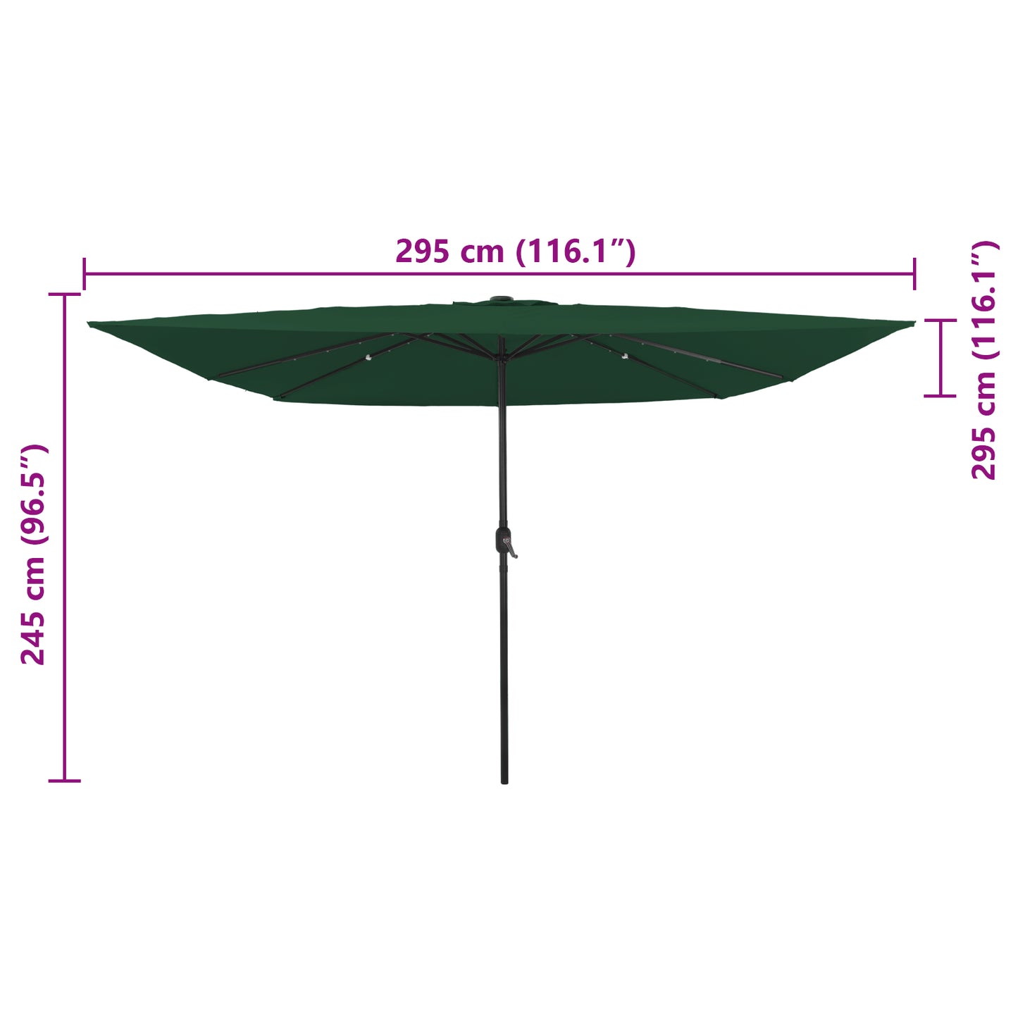 Hageparasol grønn 295 x 295 x 245 cm Polyester og stål