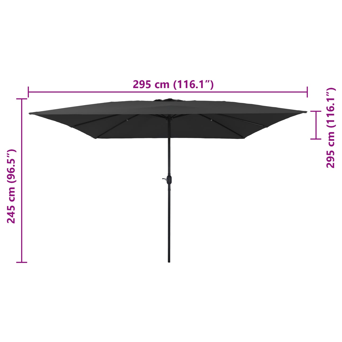 Hageparasol Antrasitt 295 x 295 x 245 cm Polyester og stål