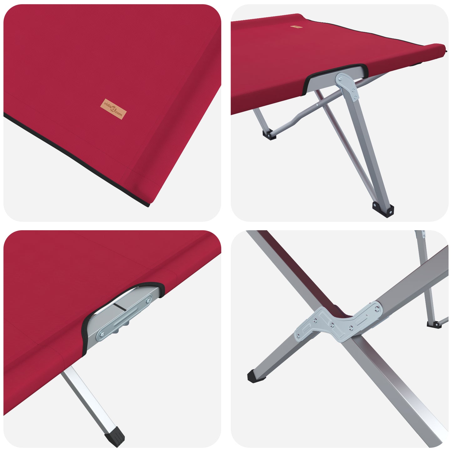 Sammenleggbar camping seng 2 pcs Rød 194 x 62,5 x 42,5 cm