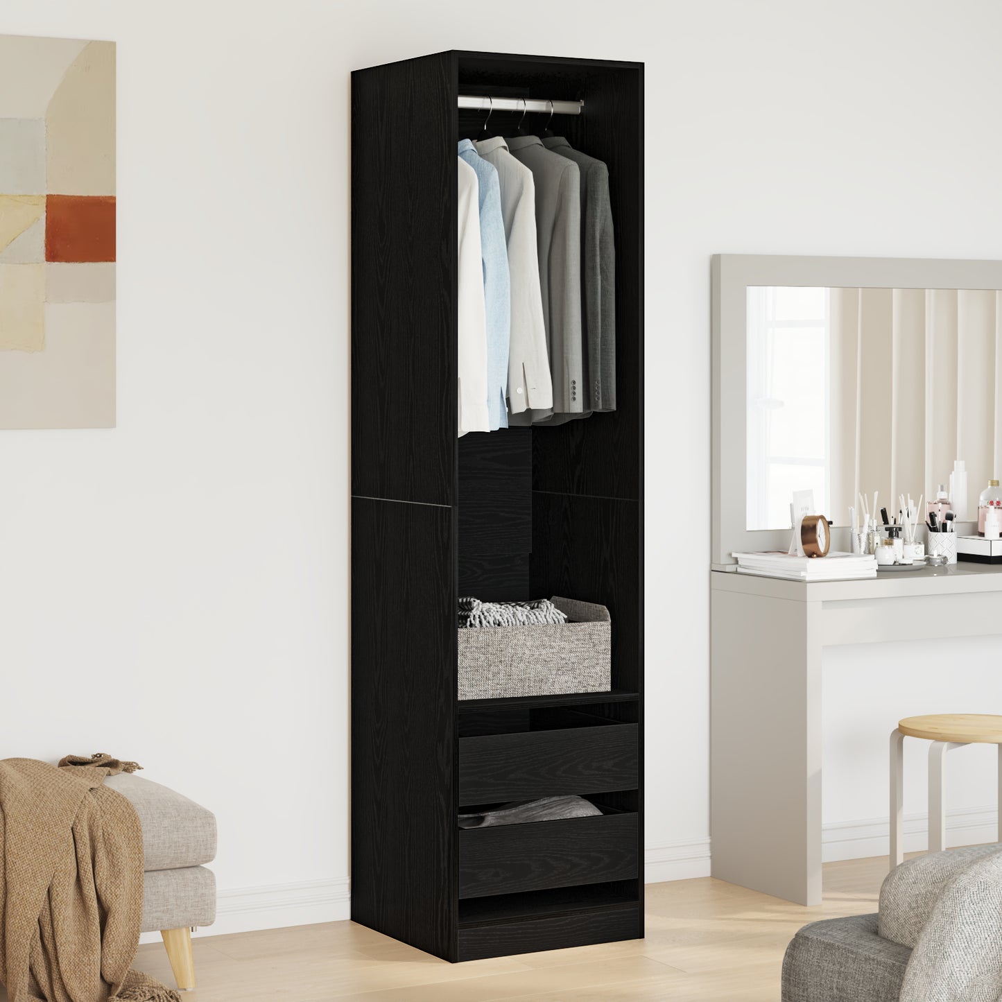 Garderobeskap Svart Eik 50 x 50 x 200 cm Konstruert tre