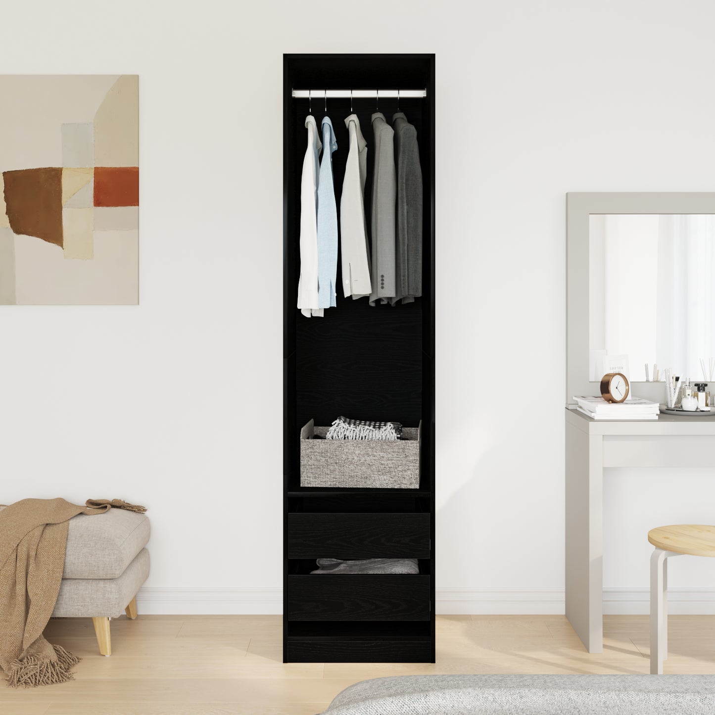 Garderobeskap Svart Eik 50 x 50 x 200 cm Konstruert tre