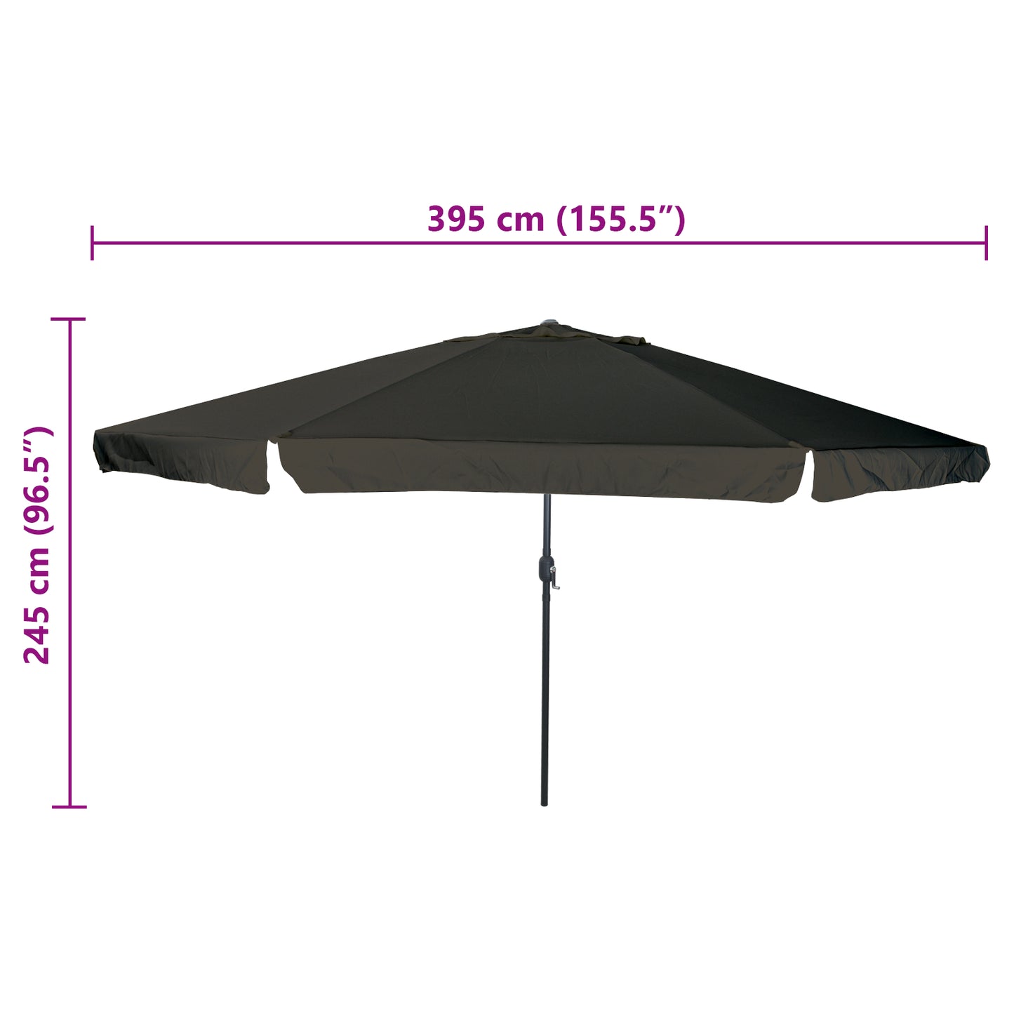 Hageparasol Svart 394 x 394 x 248 cm Polyester og stål