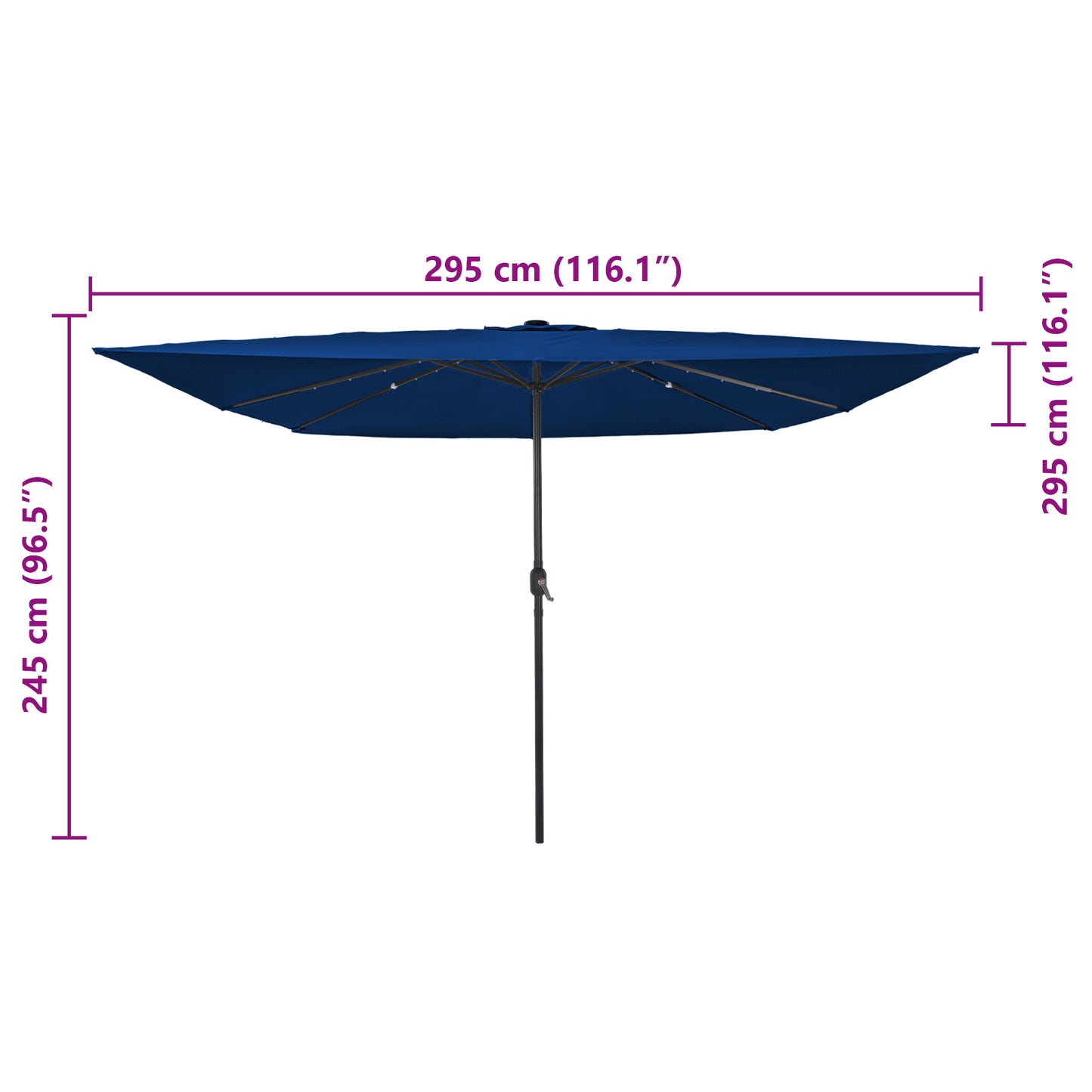 Hageparasol 295 x 295 x 245 cm Polyester og stål Azurblå
