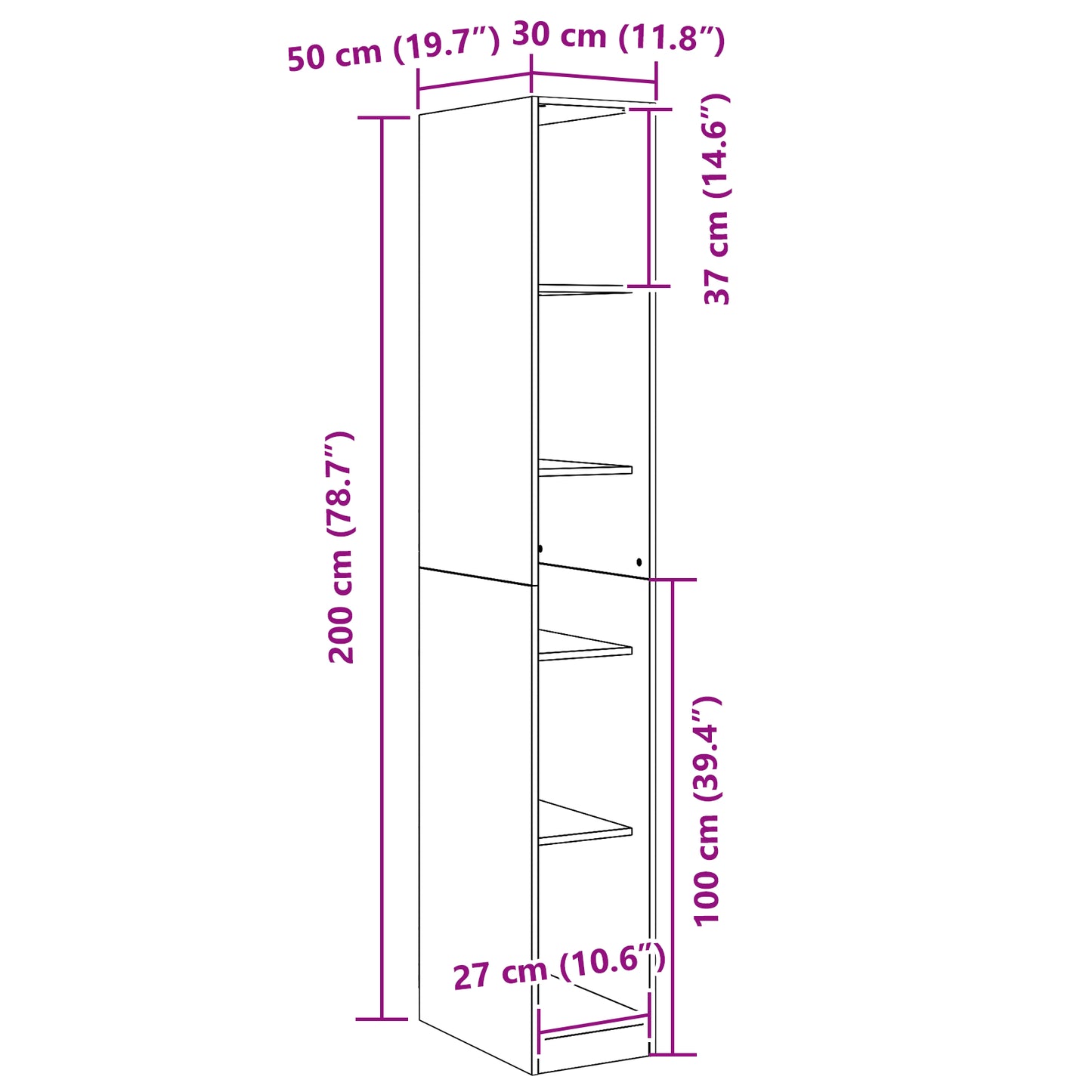 Garderobeskap Svart Eik 30 x 50 x 200 cm Konstruert tre