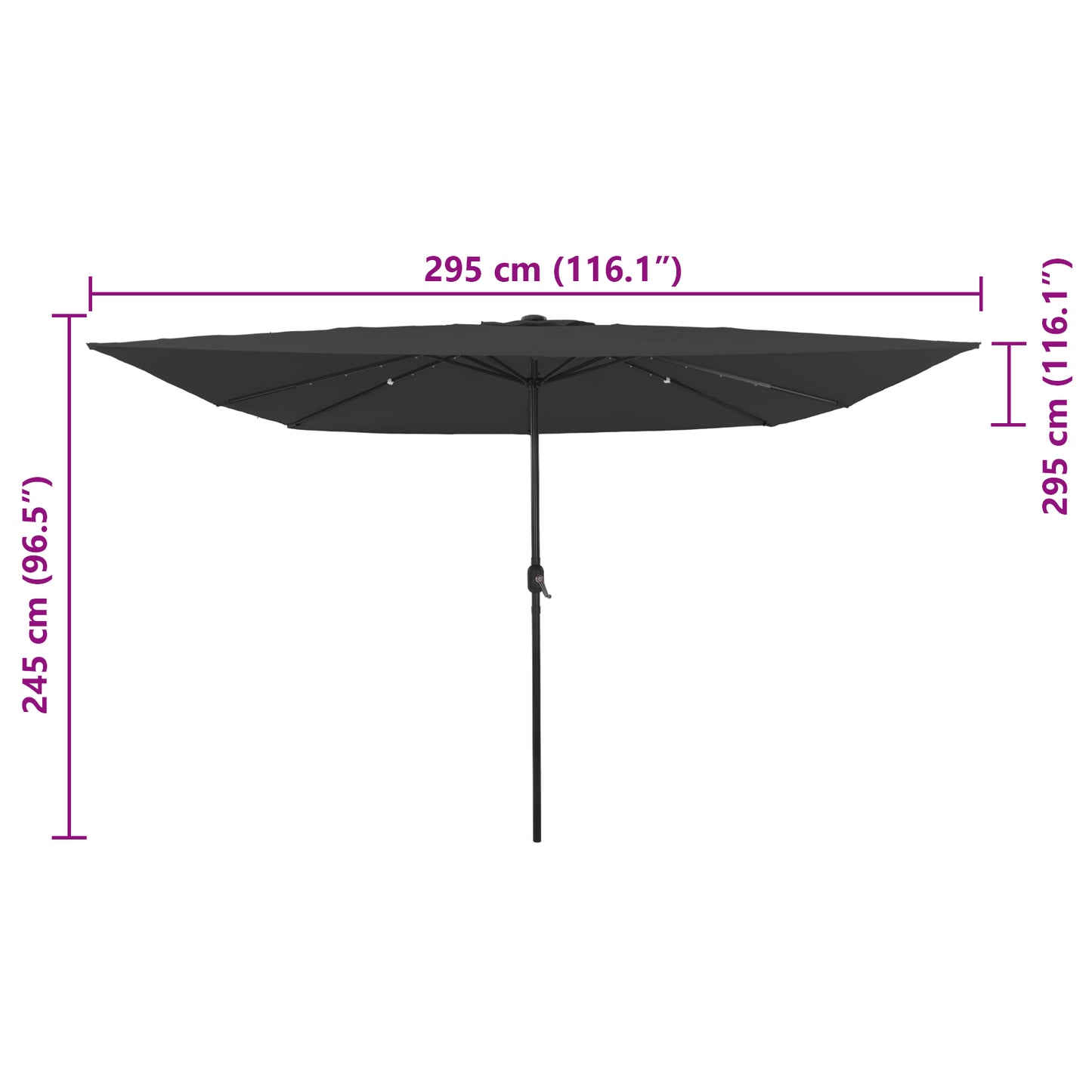 Hageparasol Antrasitt 295 x 295 x 245 cm Polyester og stål