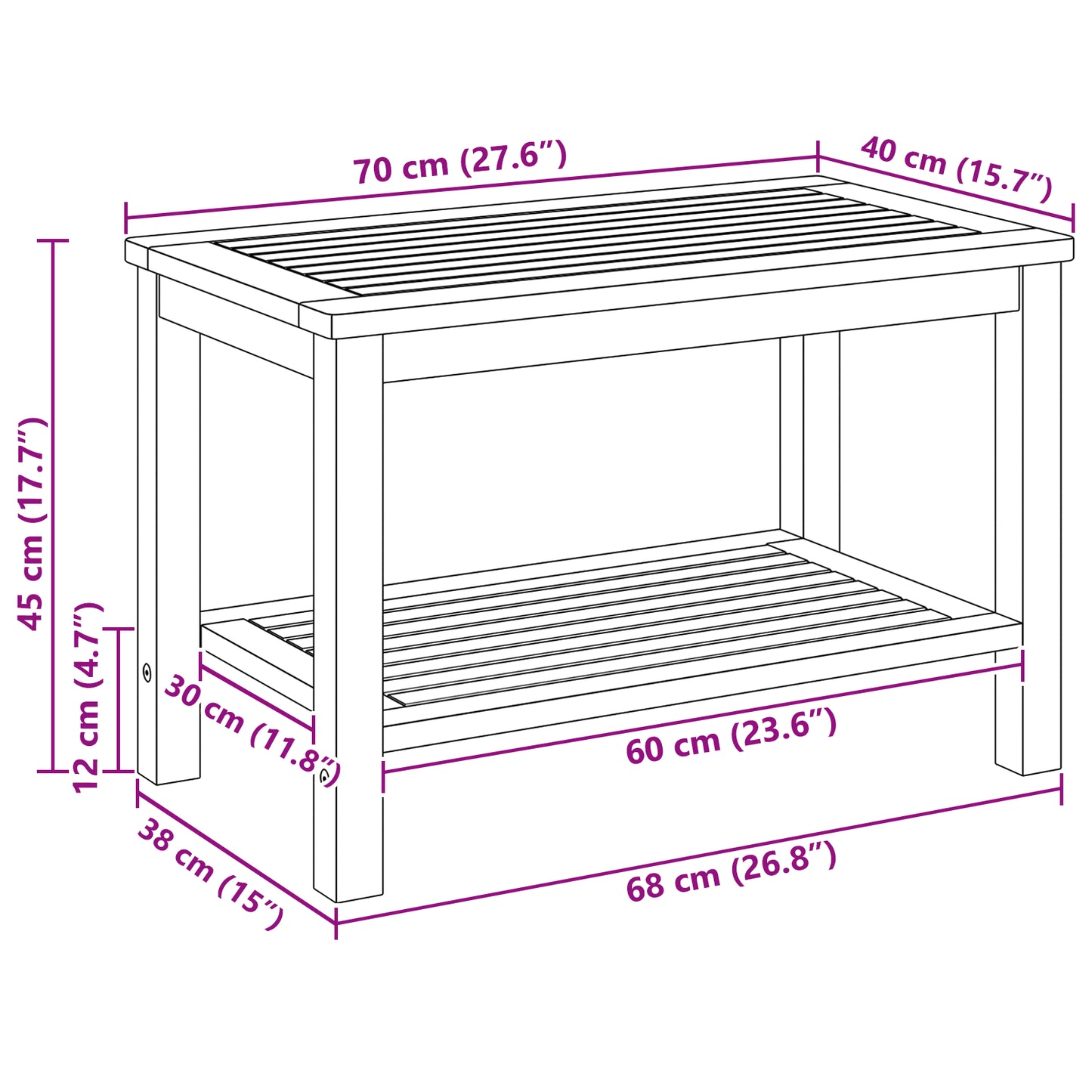 Sidetabell Olje naturlig 70 x 40 x 45 cm Solid akasietre