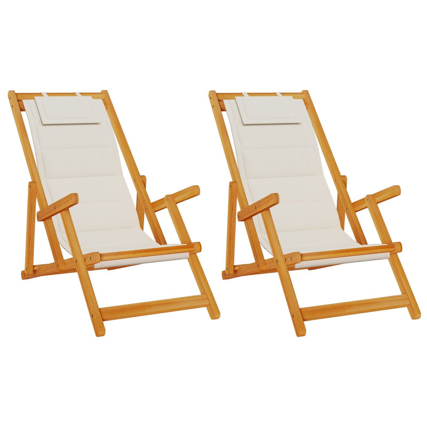 Strandstol med pute 2 pcs Brun Solid akasietre