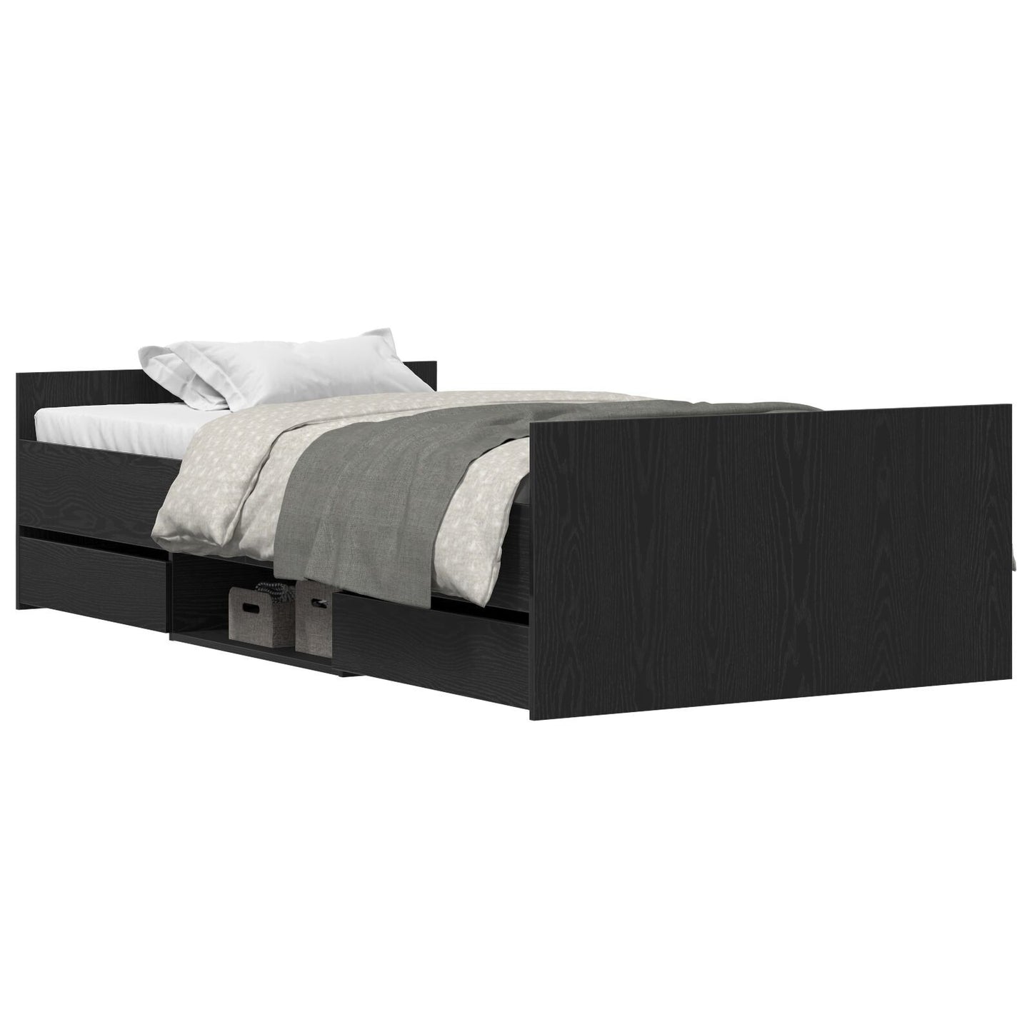 Sengestamme med skuff Svart Eik 193 x 93 x 50 cm Konstruert tre