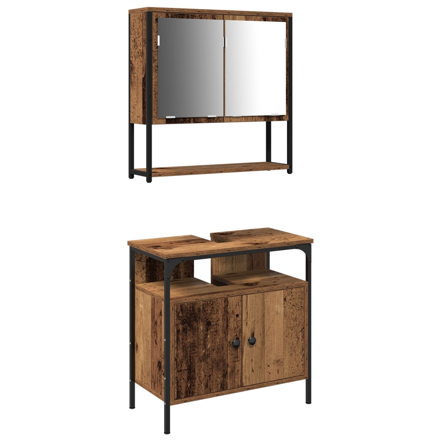 Baderomsinnredningssett med hylle 2 pcs Brun Konstruert tre