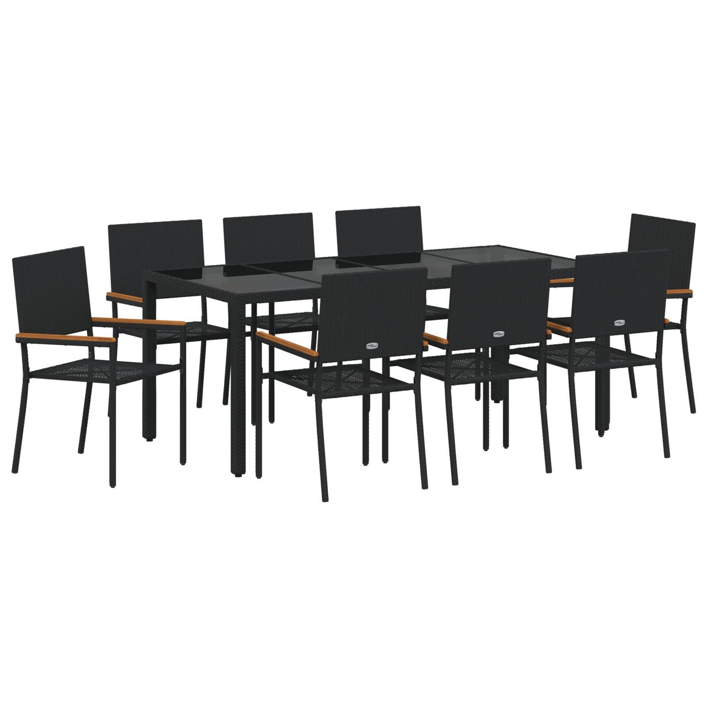 Hage Spisegruppe 9 pcs Svart polyrotting
