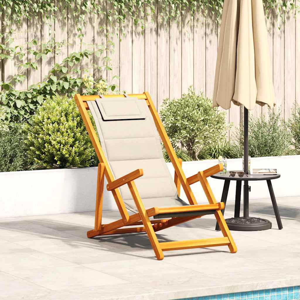 Strandstol med pute 2 pcs Brun Solid akasietre