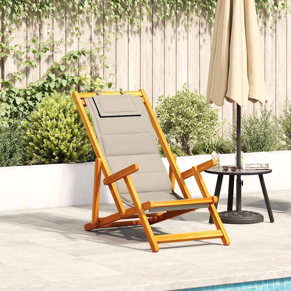 Strandstol med pute 2 pcs Brun Solid akasietre