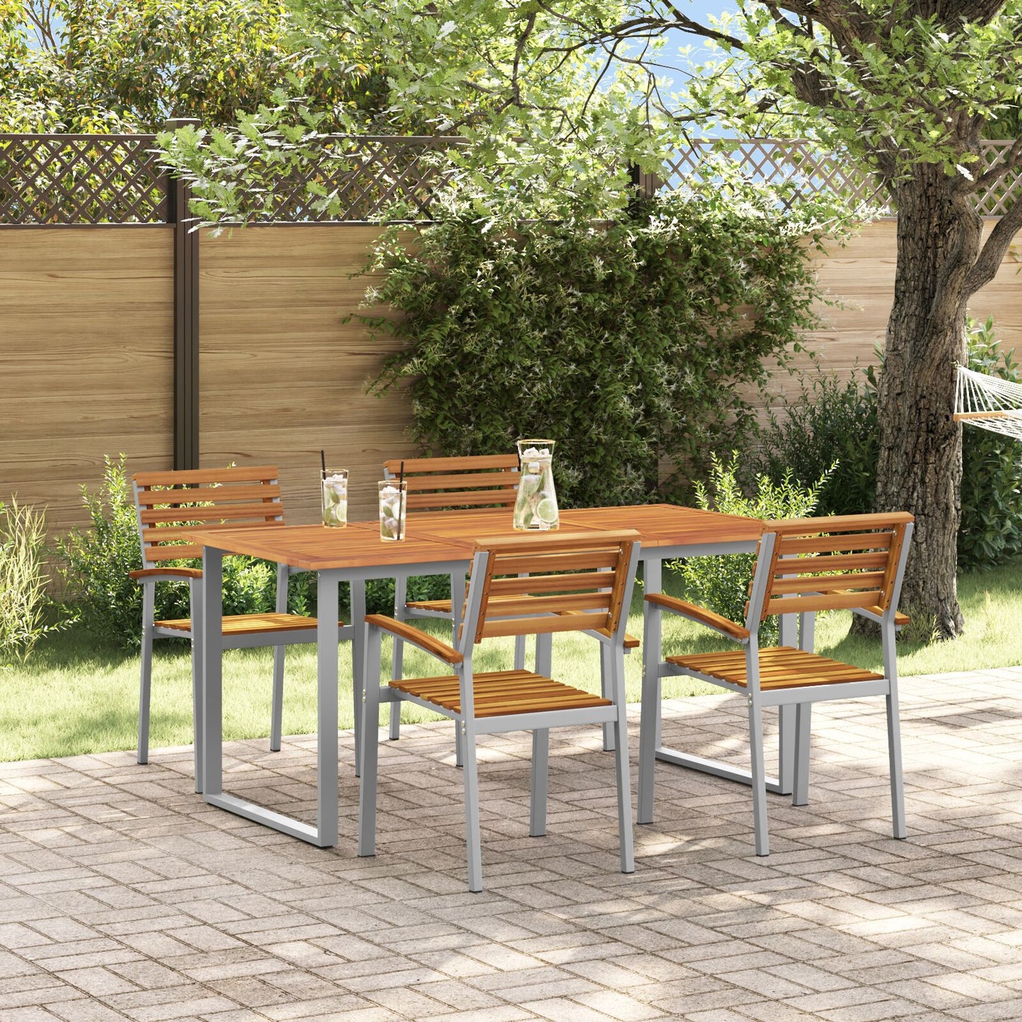 Hage Spisegruppe 5 pcs Grå Solid akasietre