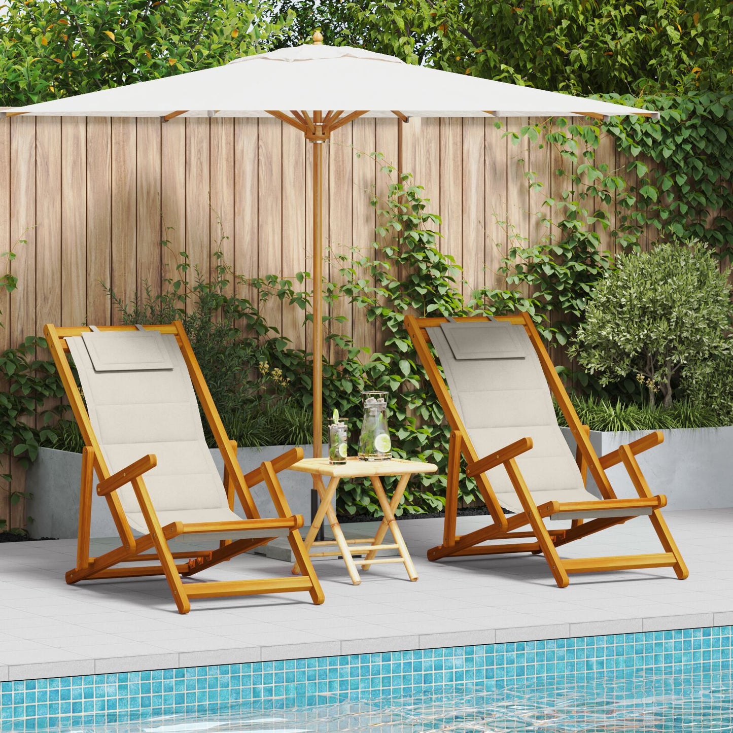 Strandstol med pute 2 pcs Brun Solid akasietre