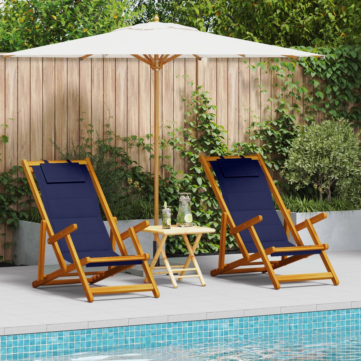 Strandstol med pute 2 pcs Brun Solid akasietre