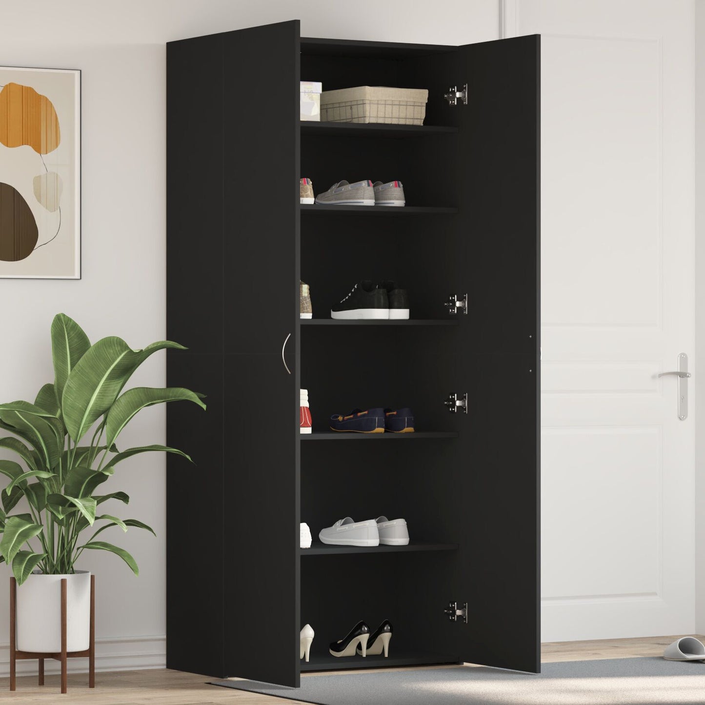 Sko Skap med hylle Svart 80 x 35,5 x 180 cm Konstruert tre
