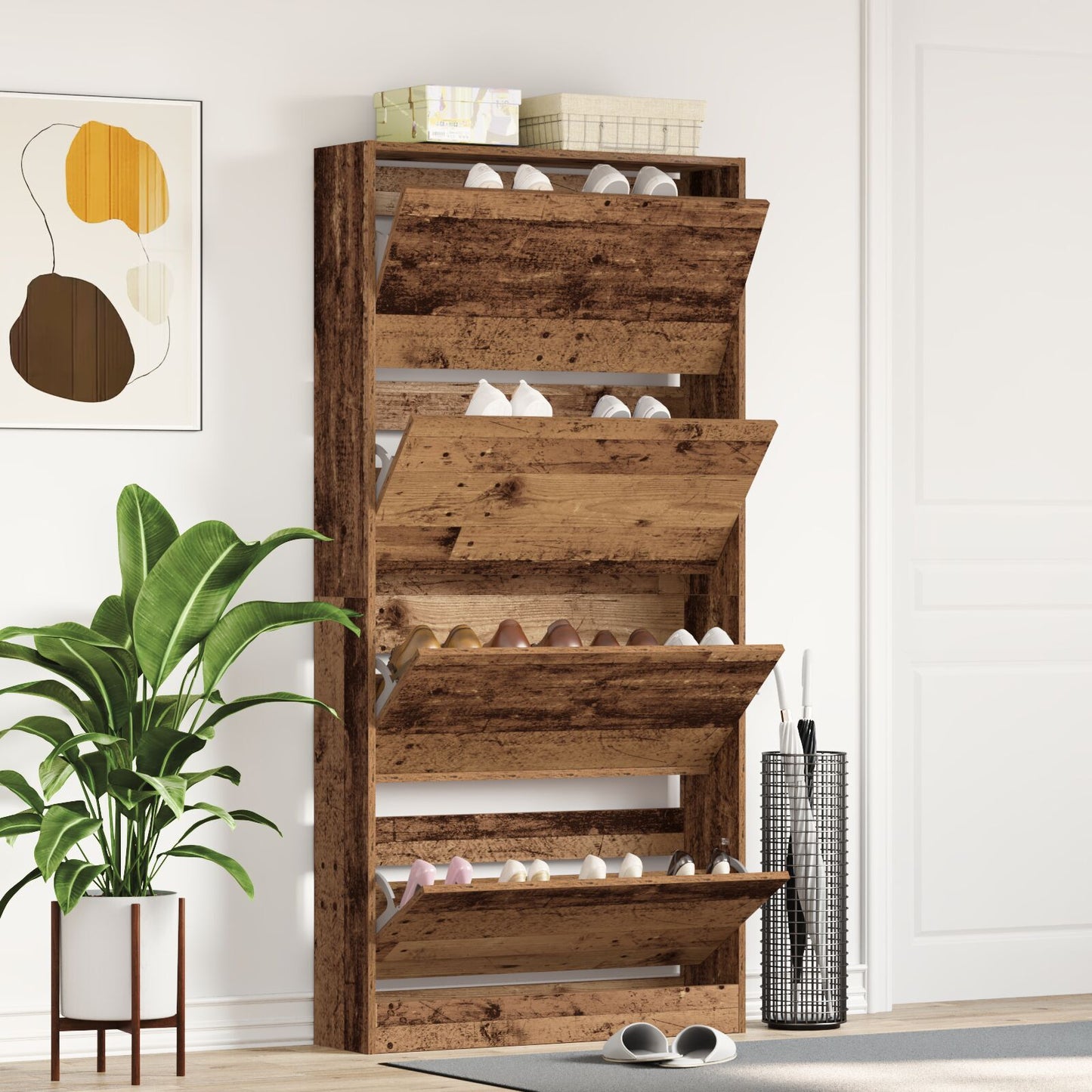 Sko Skap med dør Gammelt tre 80 x 21 x 163,5 cm Konstruert tre