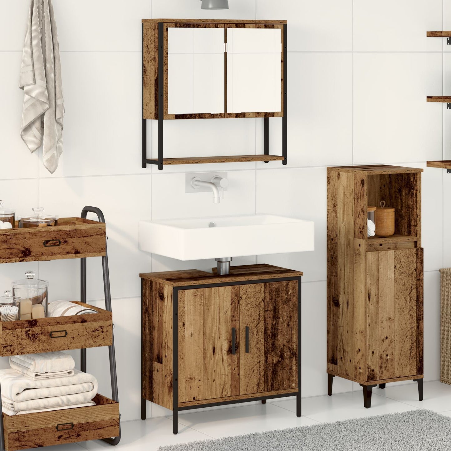 Baderomsinnredningssett med hylle 2 pcs Brun Konstruert tre