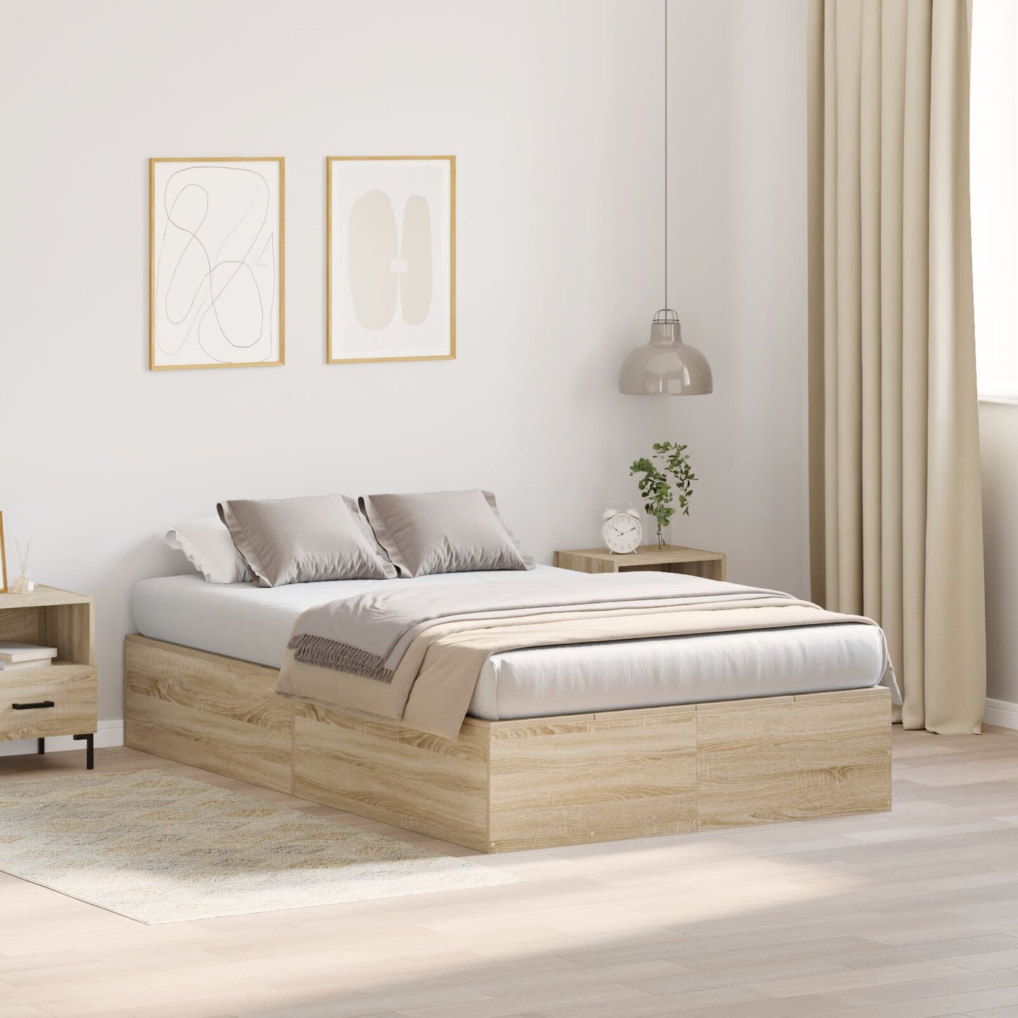 Seng med lagring Sonoma eik 120 x 190 cm Konstruert tre