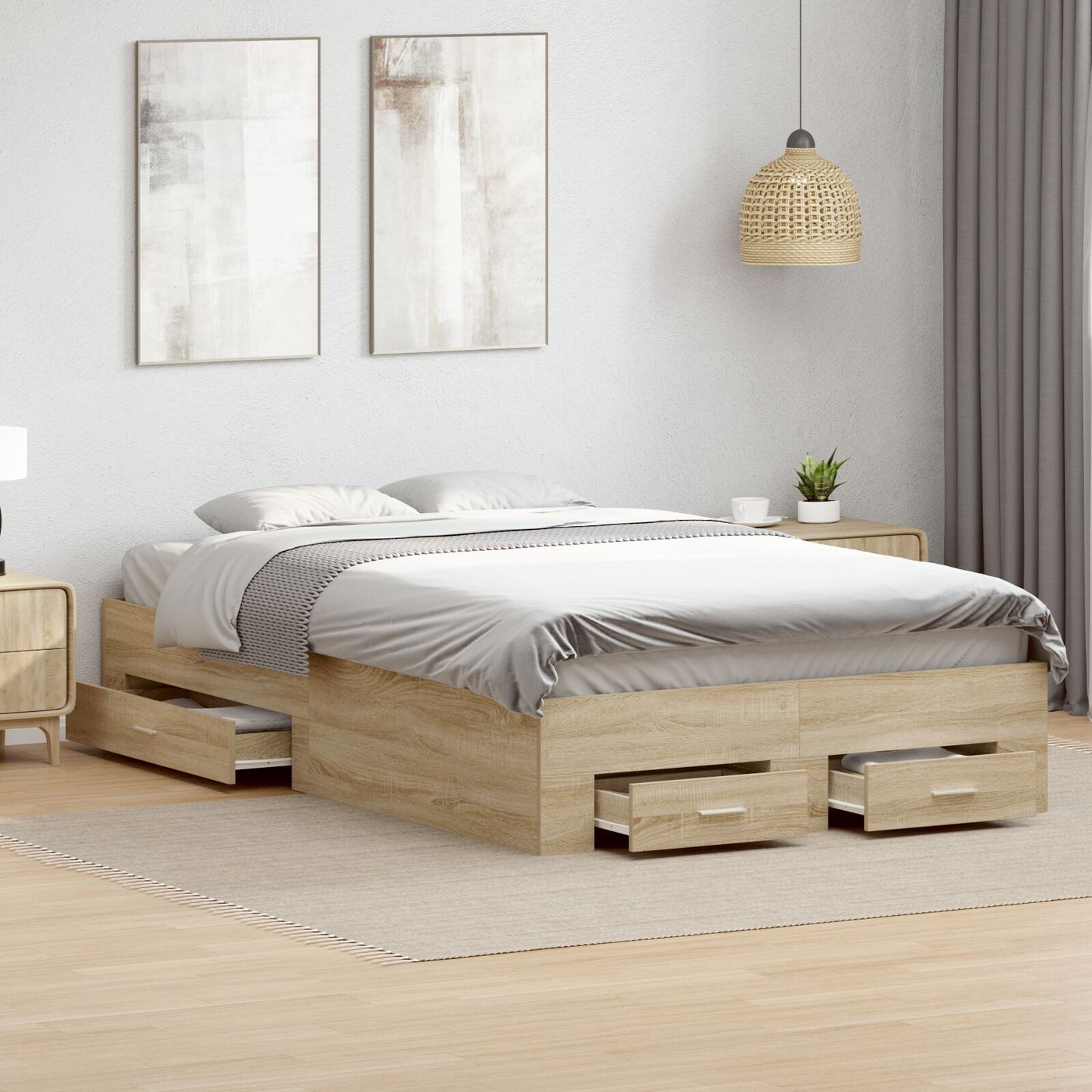 Sengestamme med skuff Brun 120 x 200 cm Konstruert tre