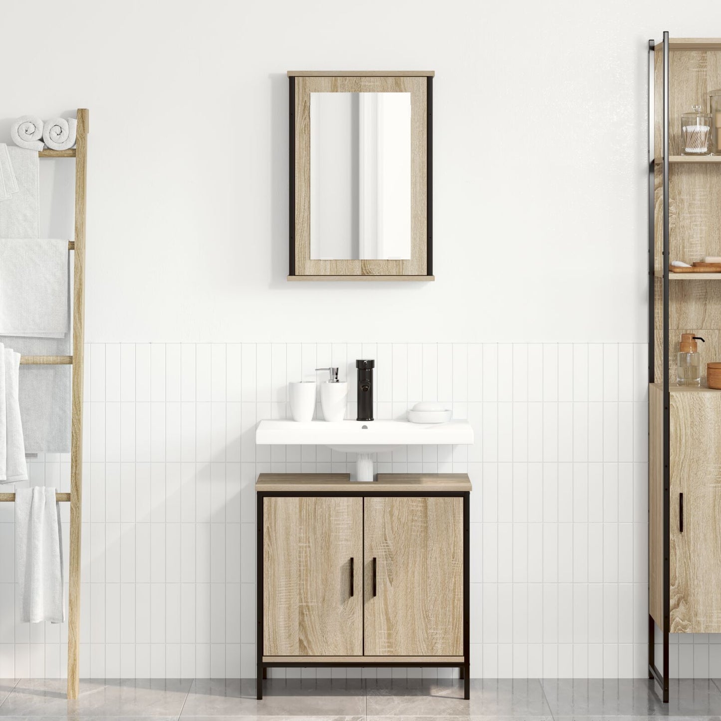 Baderomsinnredningssett med hylle 2 pcs Brun Konstruert tre