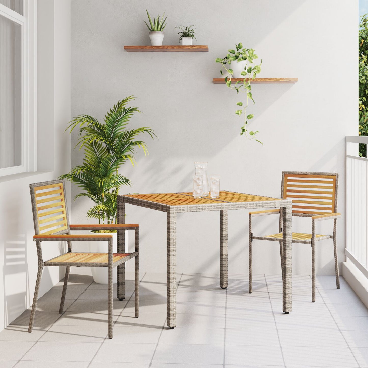 Hage Spisegruppe 3 pcs Grå og Brun polyrotting