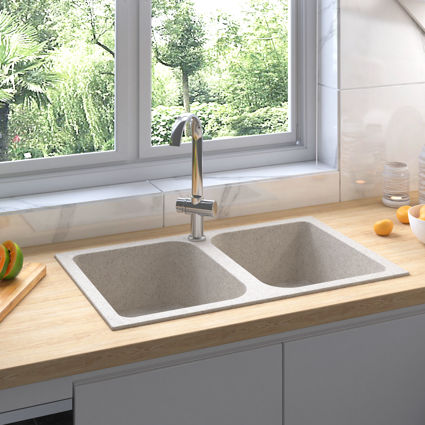 Kjøkkenvask Beige 76 x 48 x 30 cm Kvarts og Harpiks