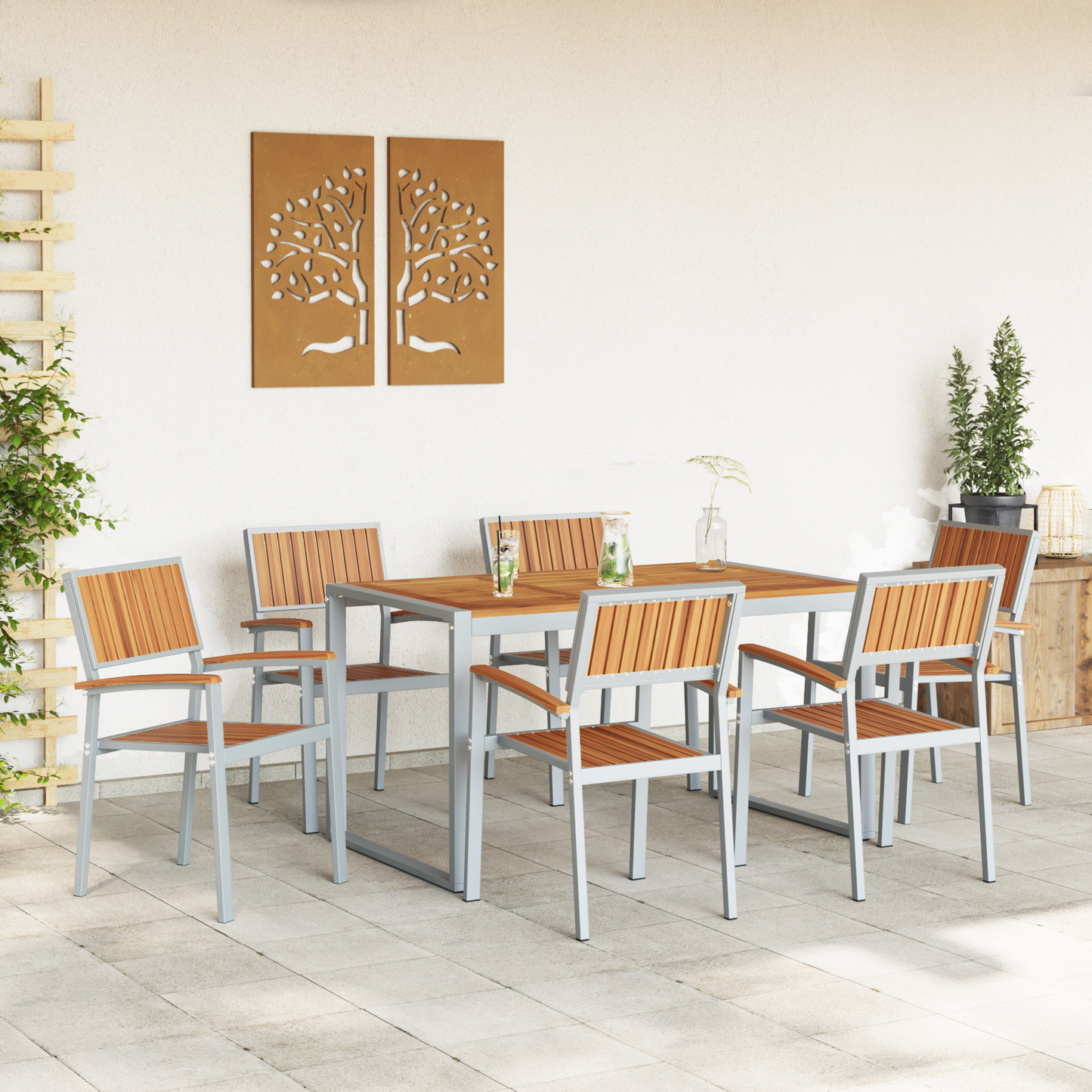 Hage Spisegruppe 7 pcs Grå Solid akasietre